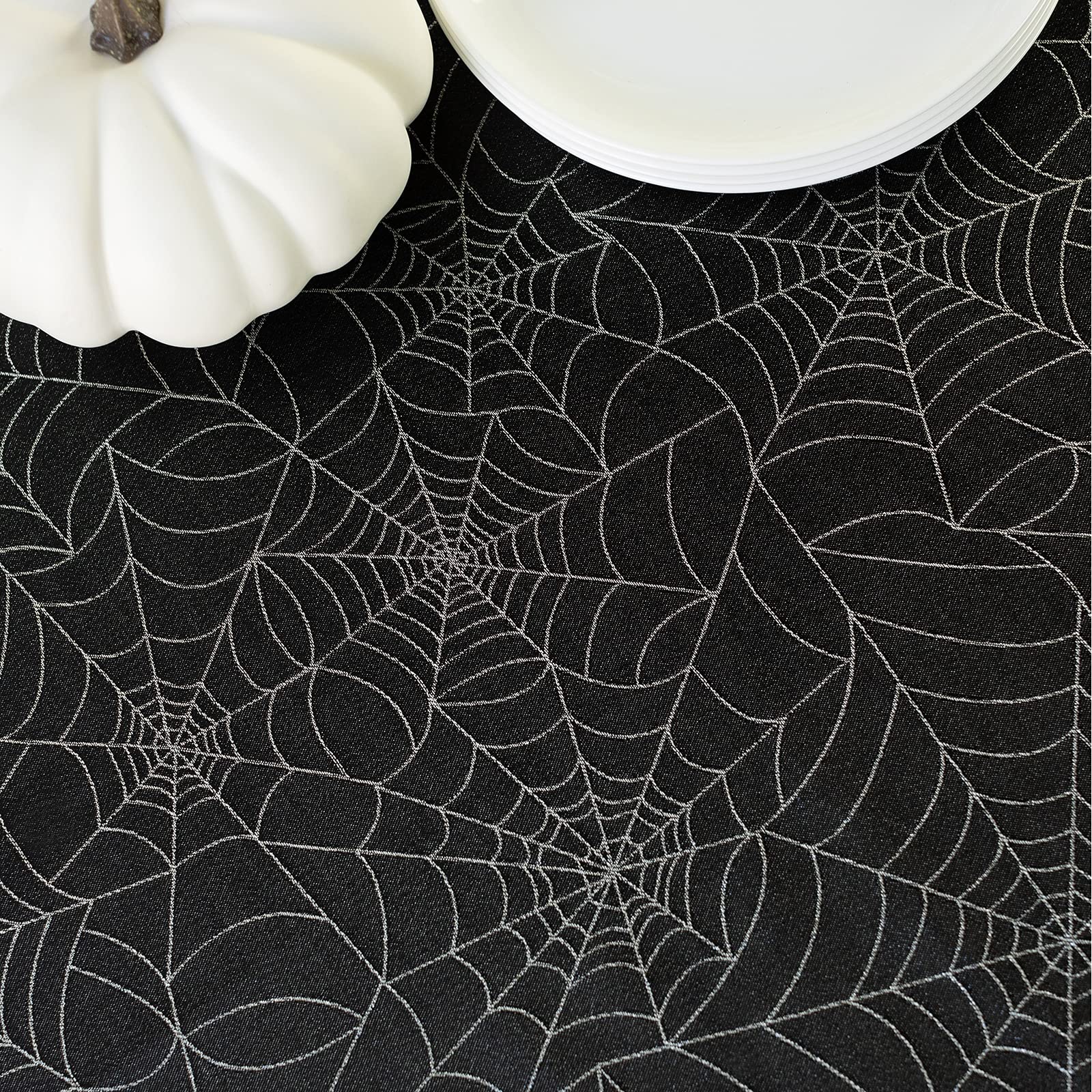 Benson Mills Halloween Fabric Tablecloth - Spooky Spider Web Design for Dining & Party Decor (60