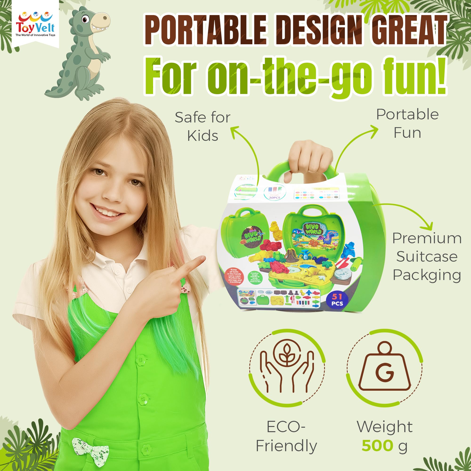 Dinosaur Play Dough Kit for Kids Ages 2-4 - 30-Piece Clay Set with Dinosaur, Volcano & Fossil Molds, Tools & Storage Case - Creative Sensory Play for Toddlers & Preschool Learning Activities
