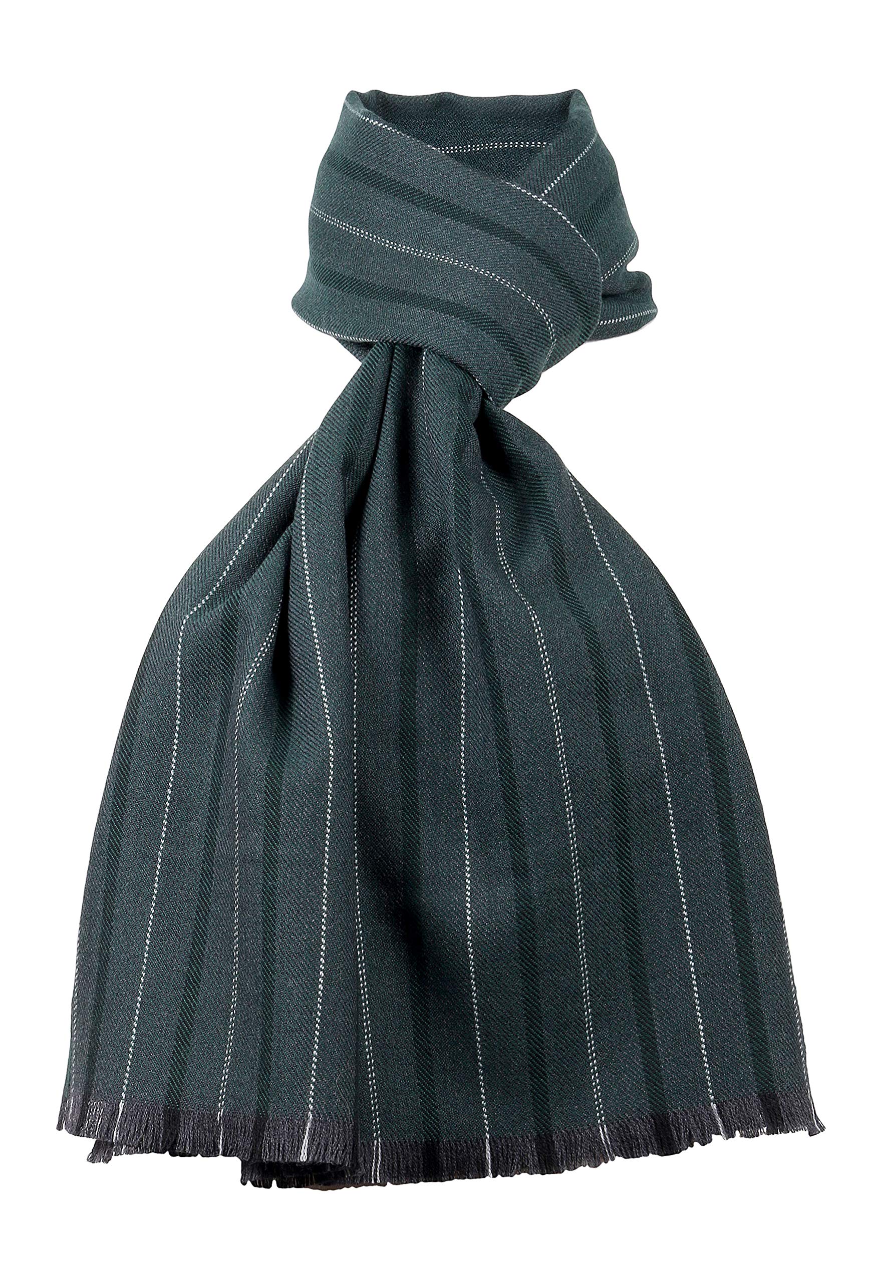 Ermenegildo Zegna Men's Green Fine Stripe Pure Wool Fringe Scarf - Luxury Winter Accessory for Business & Casual Outfits