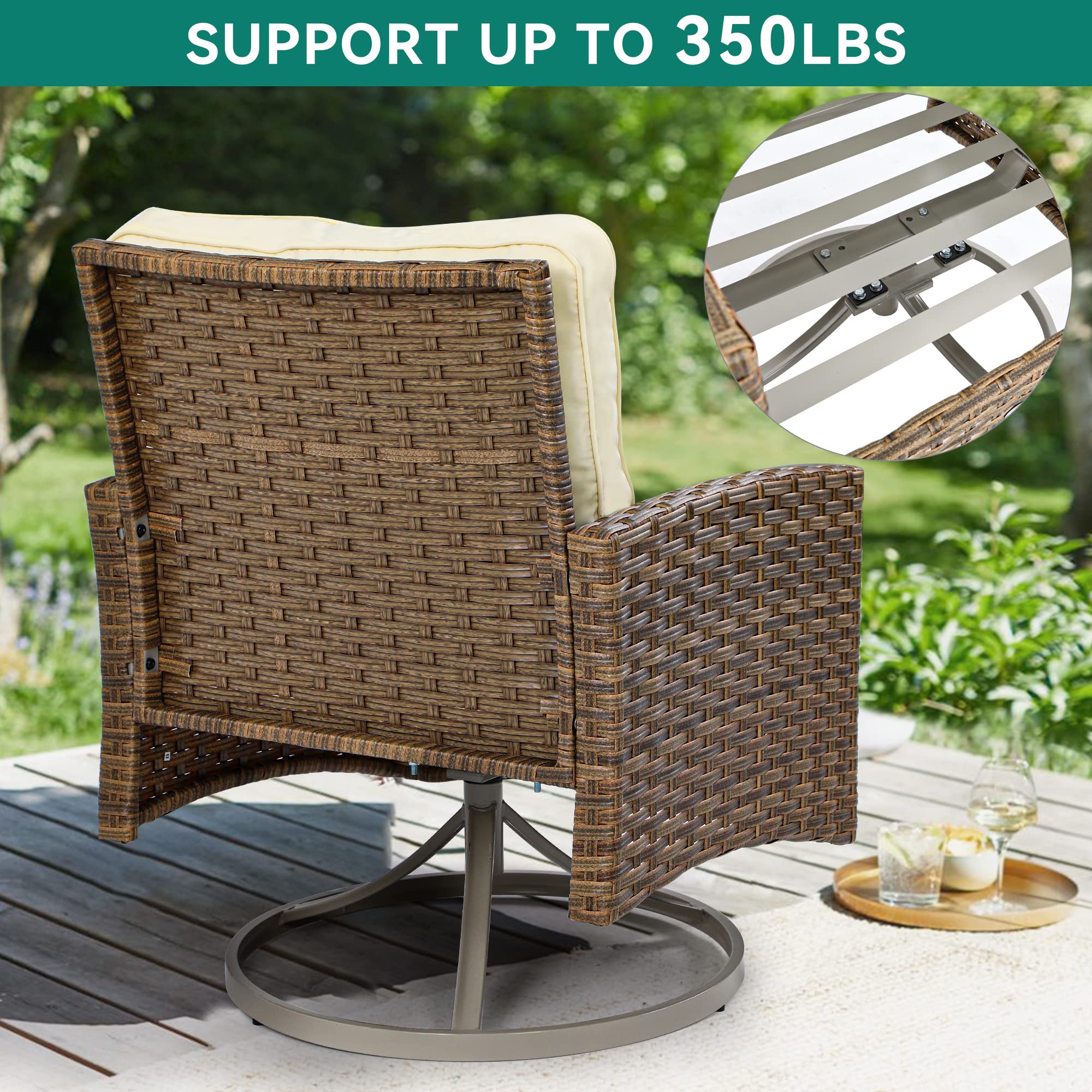 YITAHOME 3-Piece Outdoor Patio Furniture Set - Wicker Rocking Chairs with Cushions & Side Table - Tan Rattan Conversation Bistro Set for Garden, Backyard, Balcony - Perfect for Relaxing, Entertaining & Enjoying Coffee Outdoors