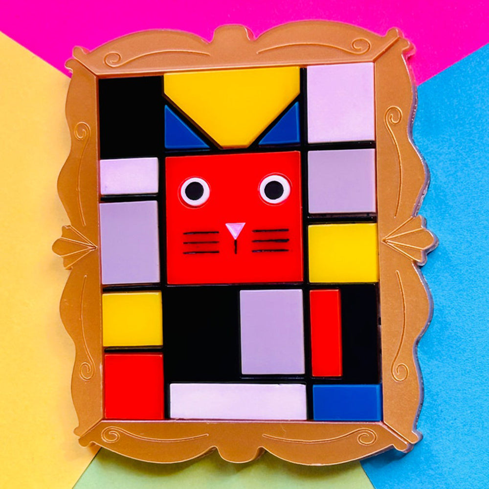 Modern Neoplasticism Style Cat Acrylic Brooch - Unique Artisan Cat Pin for Women | Makokot Design | Perfect Gift for Cat Lovers, Art Collectors & Fashion Accessories