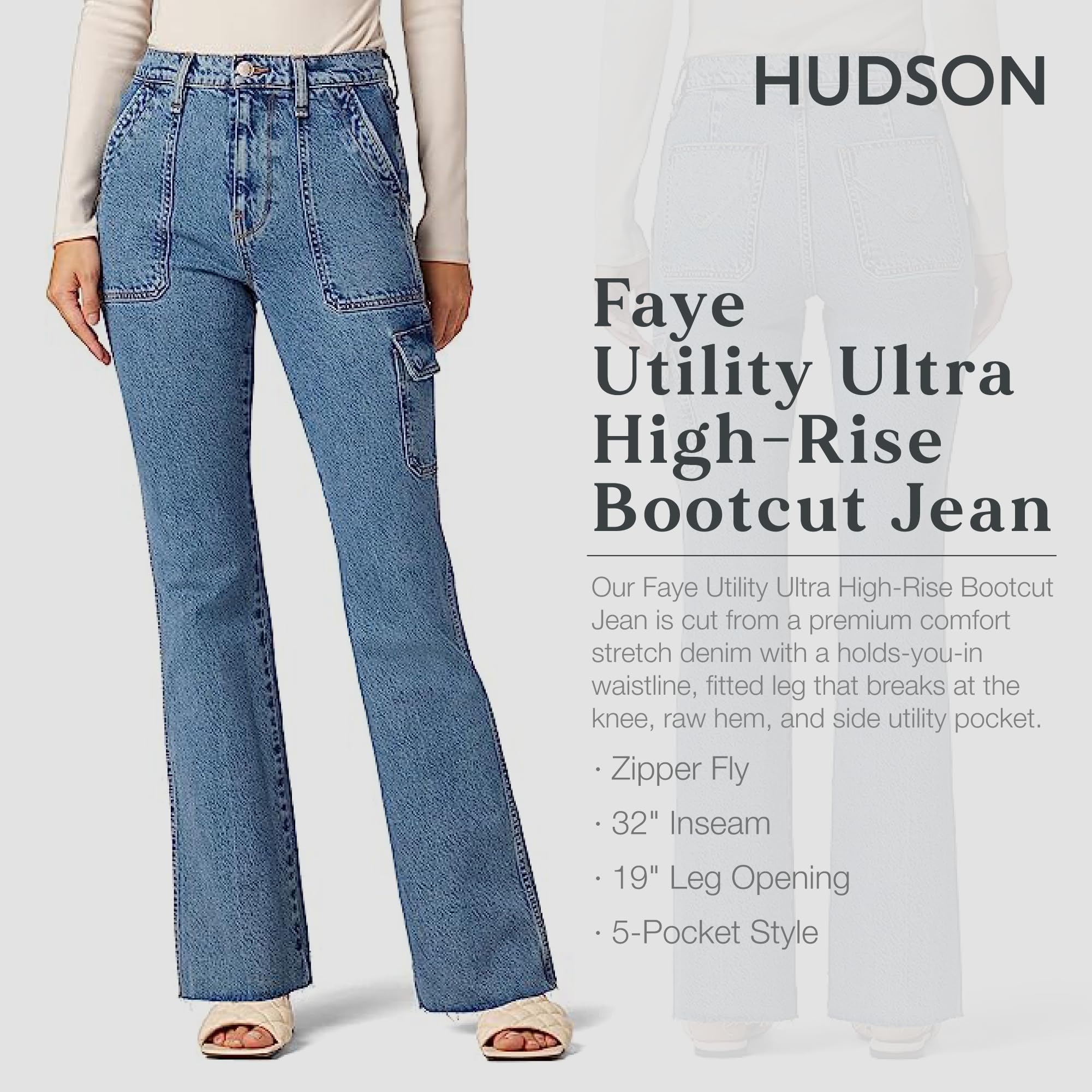 HUDSON Women's Utility Faye Ultra High Rise Bootcut Jeans - Stretchy Denim Pants for Work, Casual & Night Out | Comfortable Fashion Jeans for Everyday Wear