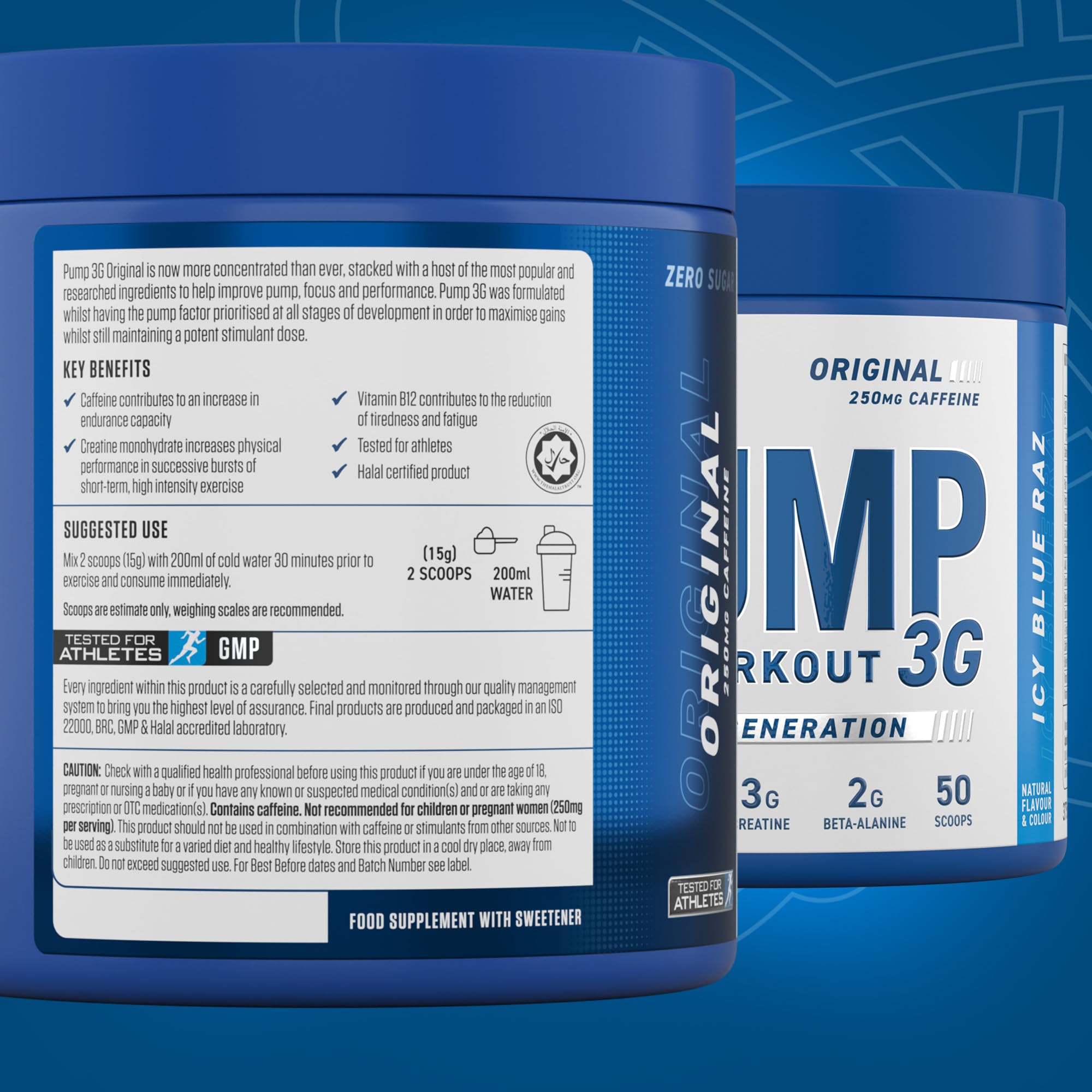 Applied Nutrition Pump 3G Pre Workout Powder - Icy Blue Raz Flavor (375g) | Energy Booster for Gym & Fitness Training