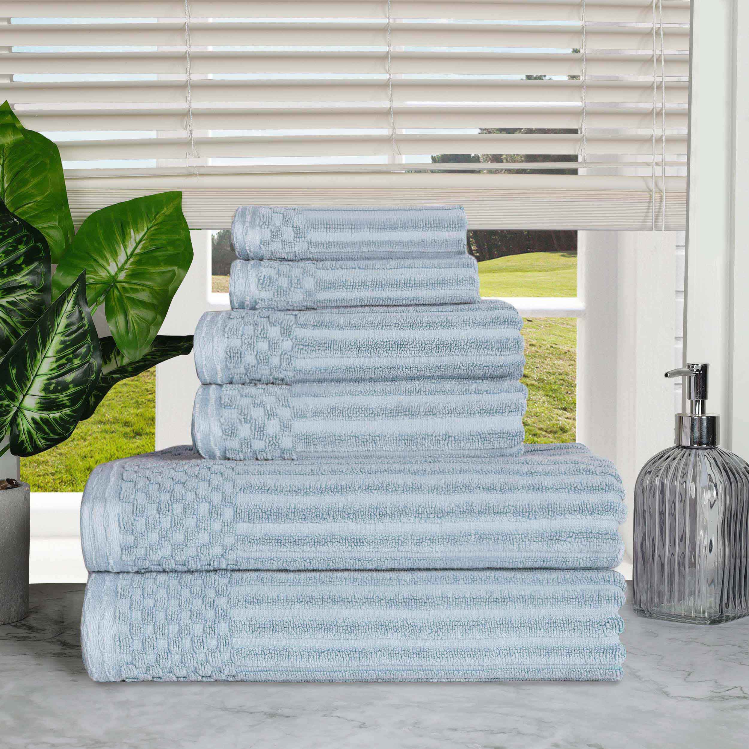 Premium 6-Piece Cotton Ribbed Textured Towel Set - Medium Weight, Soft & Absorbent Bath Towels for Spa, Gym, and Everyday Use