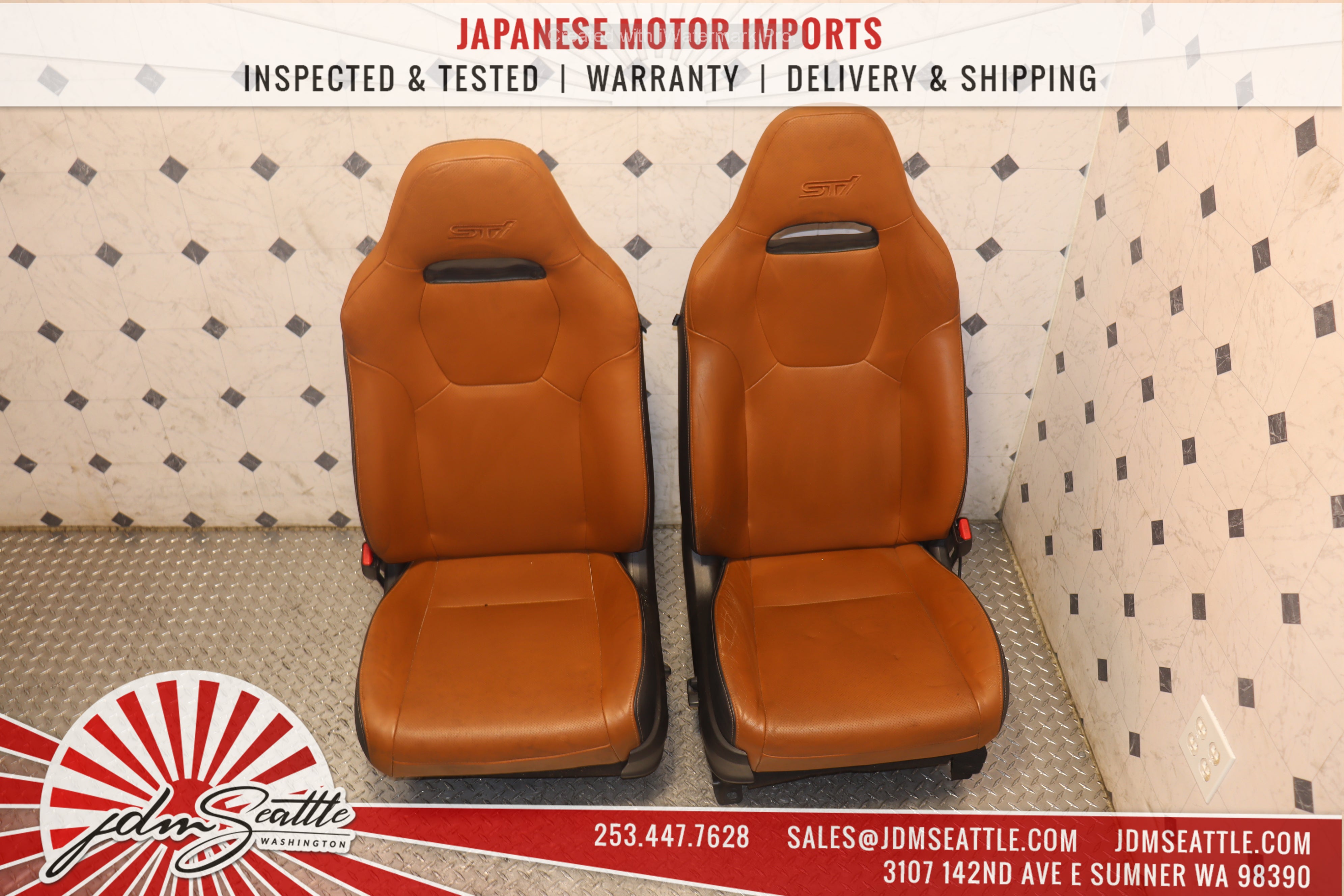 2008-2014 Subaru Impreza WRX STI Premium GRB GVF Complete Leather Power Seats Set with Steering Wheel - Front & Rear Seats for JDM Car Enthusiasts | Perfect for Upgrades & Restorations