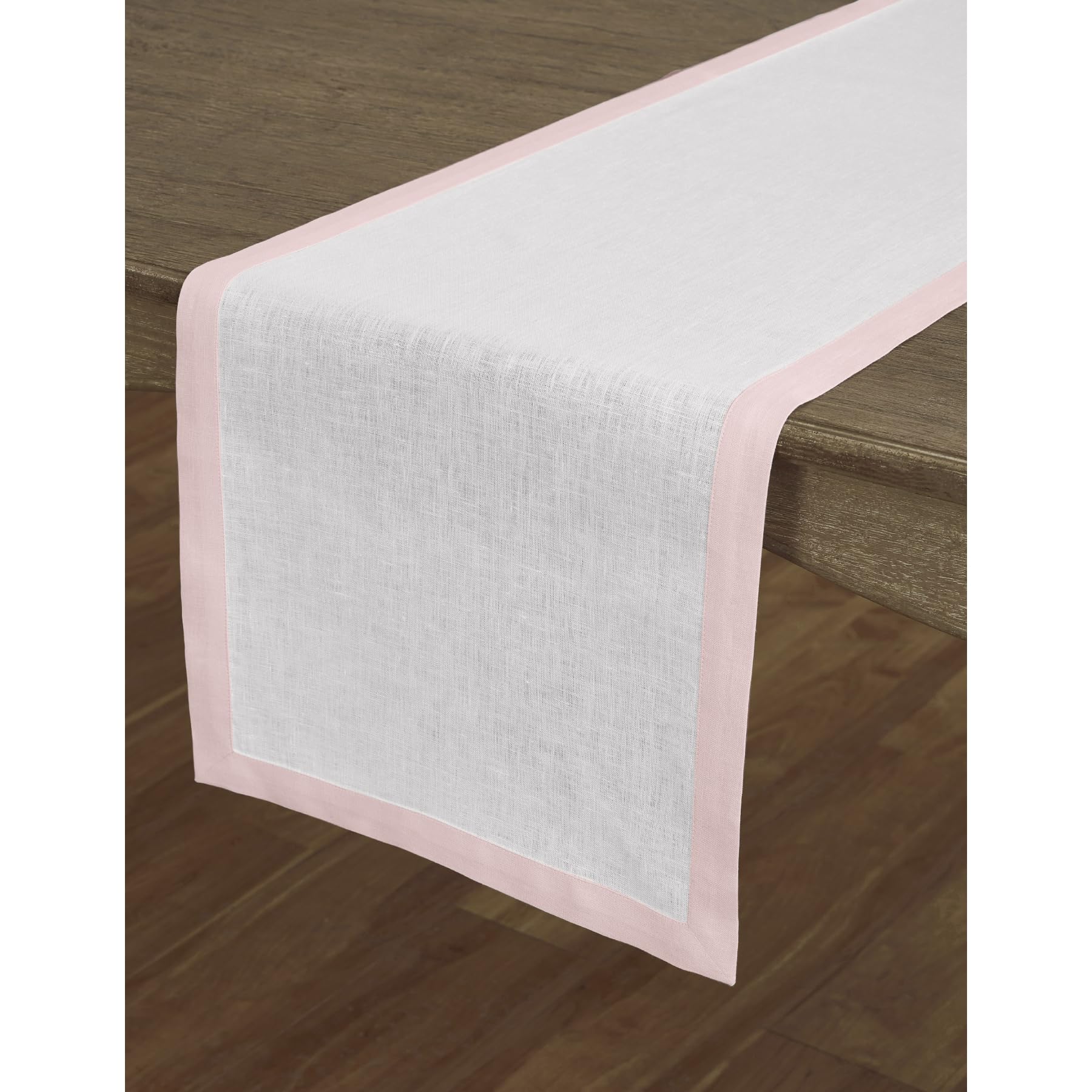 Solino Home 100% Pure Linen Table Runner 36 Inch - Blush Pink & White, 14x36 Inch Classic Easter Table Runner for Dining Table, Dresser, Coffee Table - Perfect for Spring Decor, Holiday Parties & Home Styling