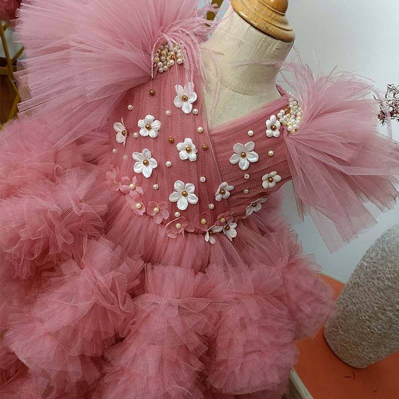 Baby Girls Fluffy Beauty Pageant Dress - Toddler Birthday Party Princess Gown for Special Occasions | Perfect for Pageants, Photoshoots & First Birthday Celebrations