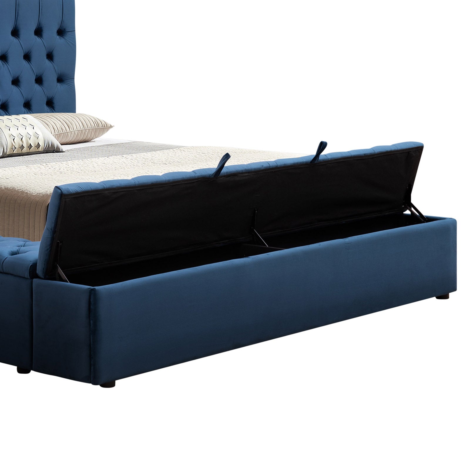 Luxury Anna Queen Size Bed Frame with Velvet Upholstery in Deep Blue - Elegant Bedroom Furniture for Master Suite & Guest Room Decor