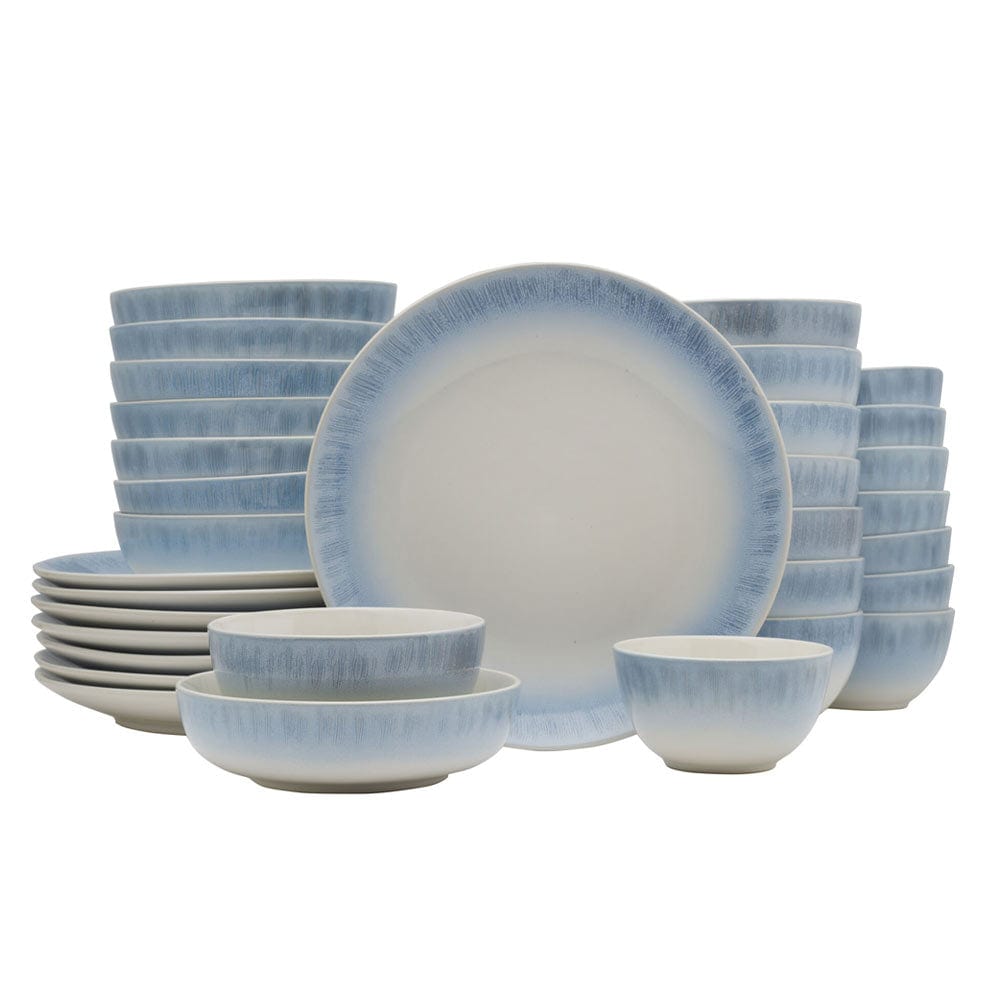 Logan Blue 32-Piece Dinnerware Set - Porcelain Tableware Service for 8 People, Dishwasher & Microwave Safe - Perfect for Family Dinners, Parties, and Holiday Gatherings