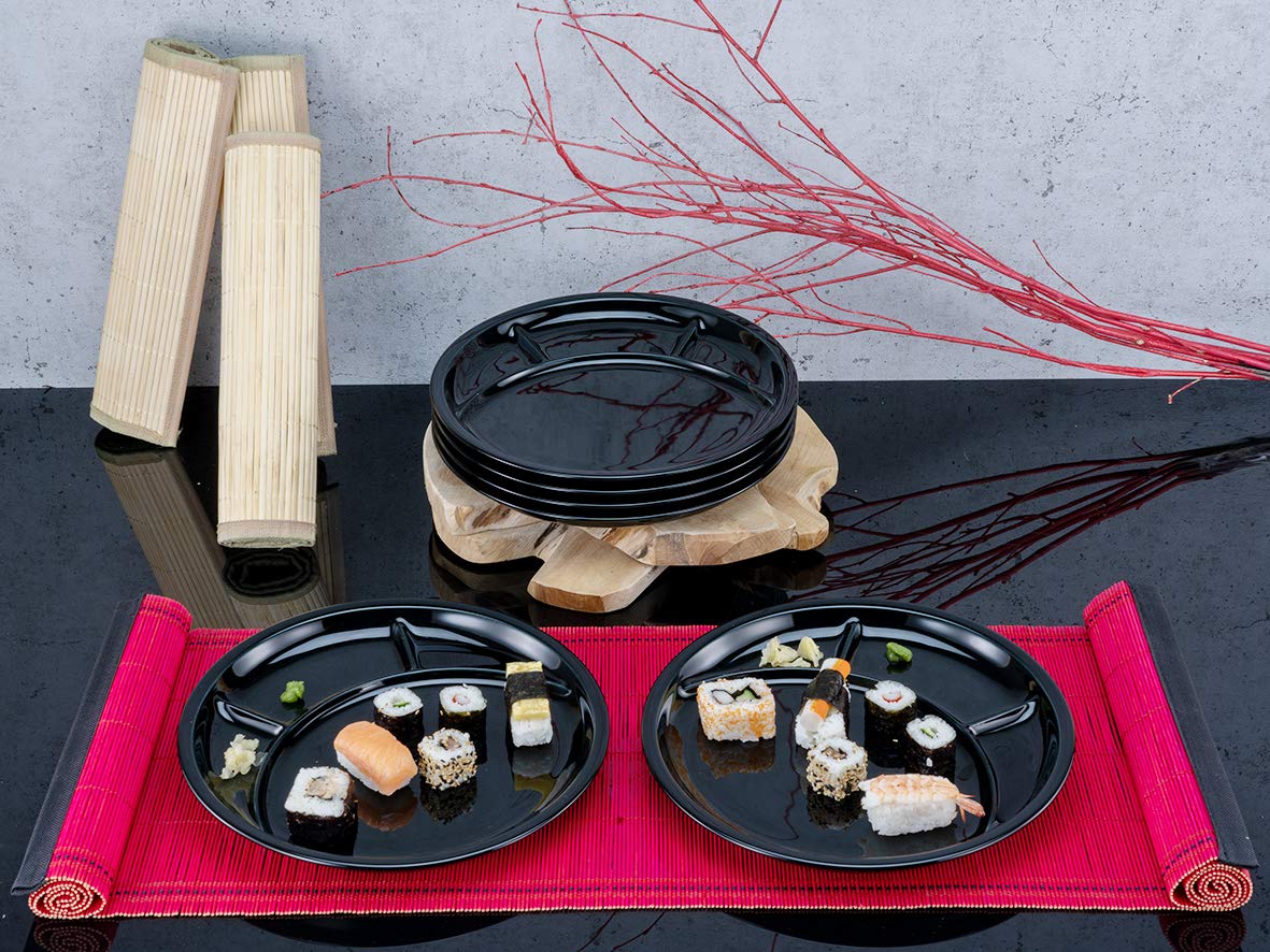 Universal Black Porcelain Grill & Fondue Plate Set - 4-Piece CreaTable Dish Set for BBQ, Hot Pot & Entertaining