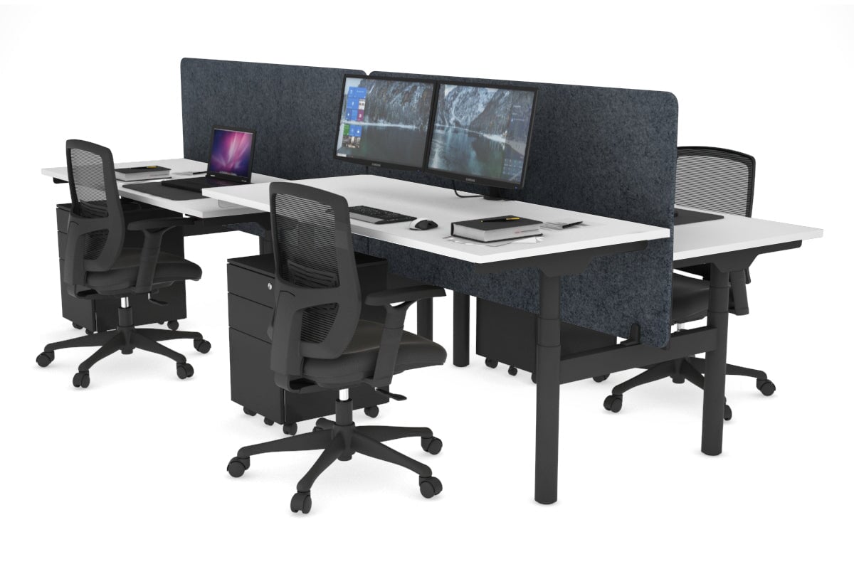 Flexi Premium Height Adjustable 4-Person H Bench Workstation - Black Frame [1600L x 700W] - Ideal for Office, Coworking Space & Home Office Setup