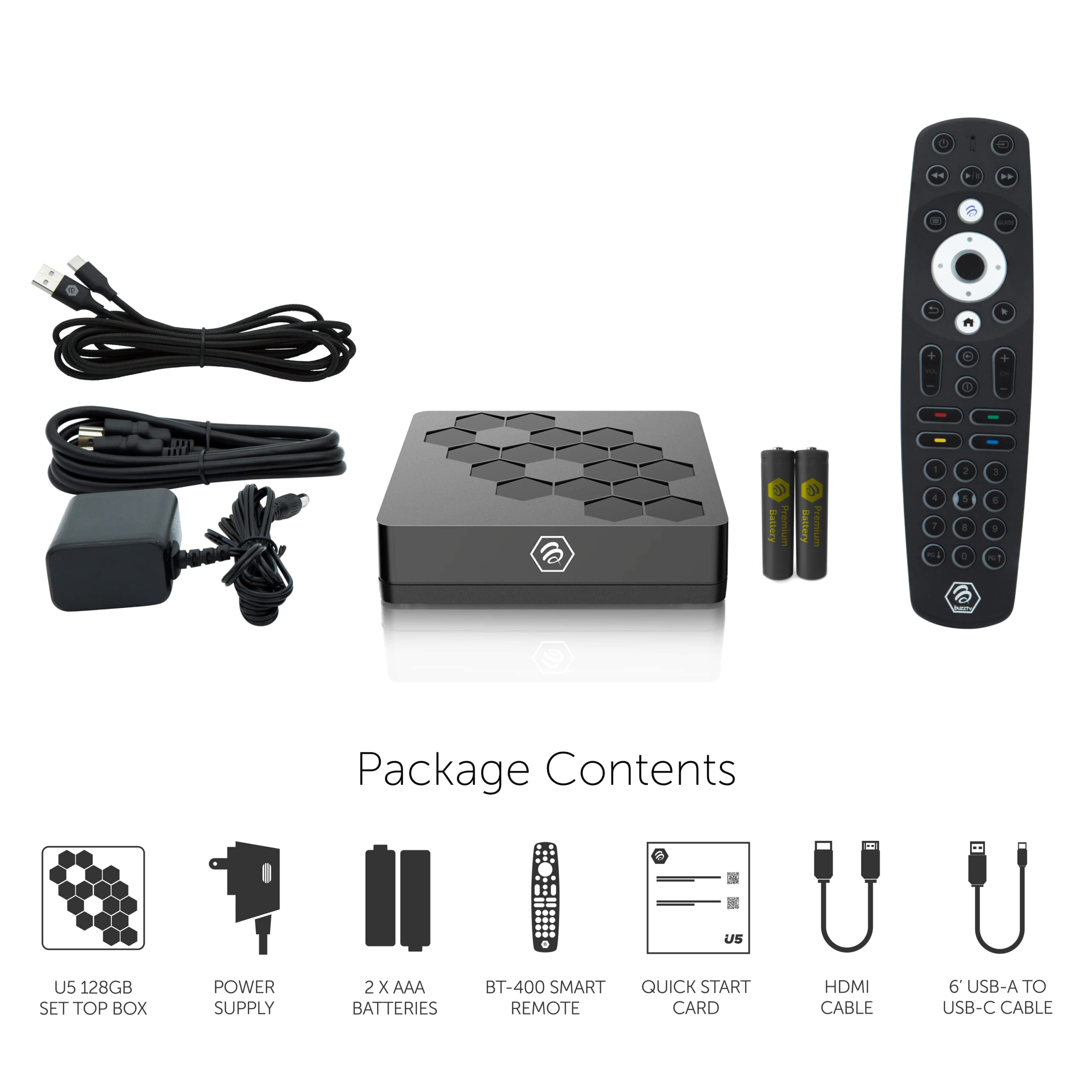 BuzzTV U5 128GB Android TV Box - 4K Ultra HD Streaming Media Player with Quad-Core Processor, Dual-Band WiFi, Bluetooth 5.0 & HDR Support | Android 11 OS | Perfect for Home Theater, Netflix, YouTube & Gaming Entertainment