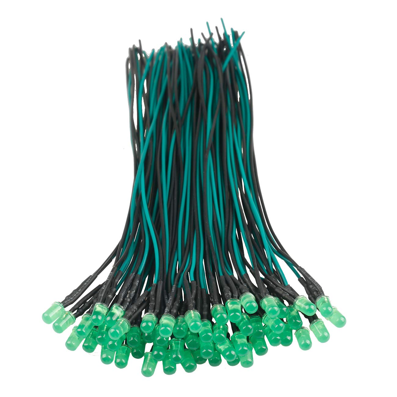 50pcs 12V 5mm Green LED Lights - Pre-Wired 7.9 Inch DC 12V LED Diodes with Diffused Lens for DIY Electronics, Automotive Lighting, and Home Decor Projects