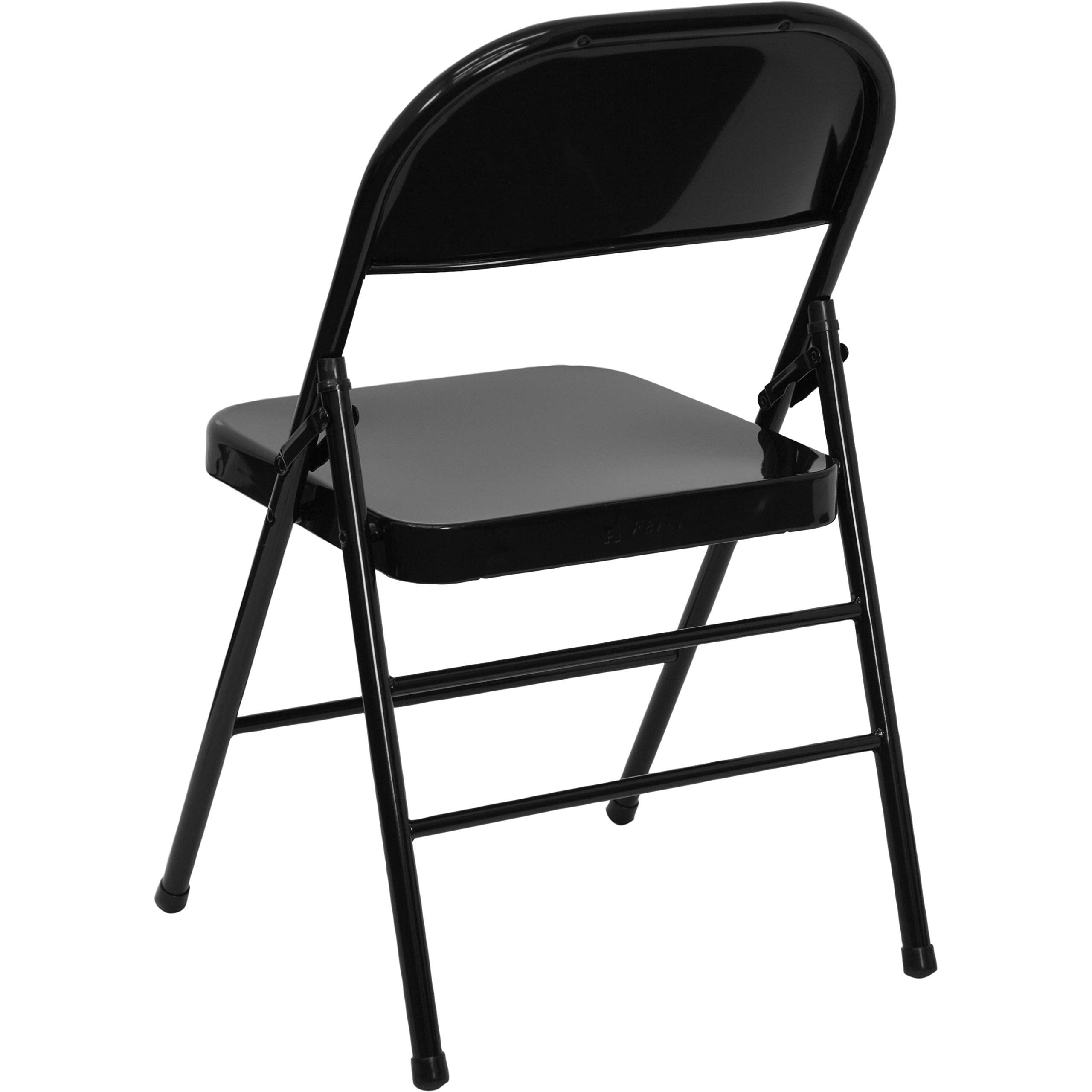 EMMA + OLIVER 2 Pack Heavy Duty Black Metal Folding Chairs - Triple Braced & Double Hinged for Stability, Indoor Outdoor Use for Parties, Weddings, Events & Camping