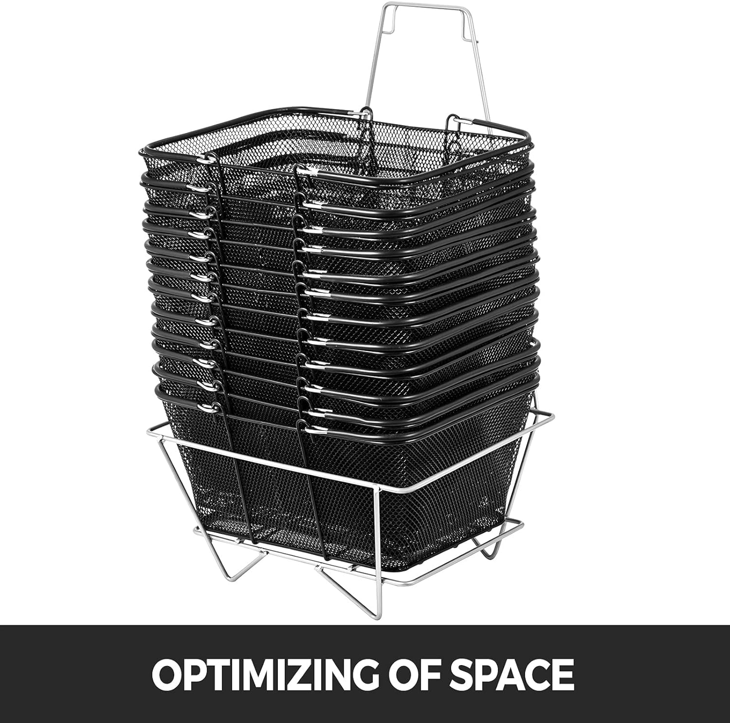 VEVOR 12-Pack Black Metal Shopping Baskets with Handles - 22L Large Capacity Portable Retail Baskets for Supermarkets, Stores & Home Organization | Durable Commercial & Household Use
