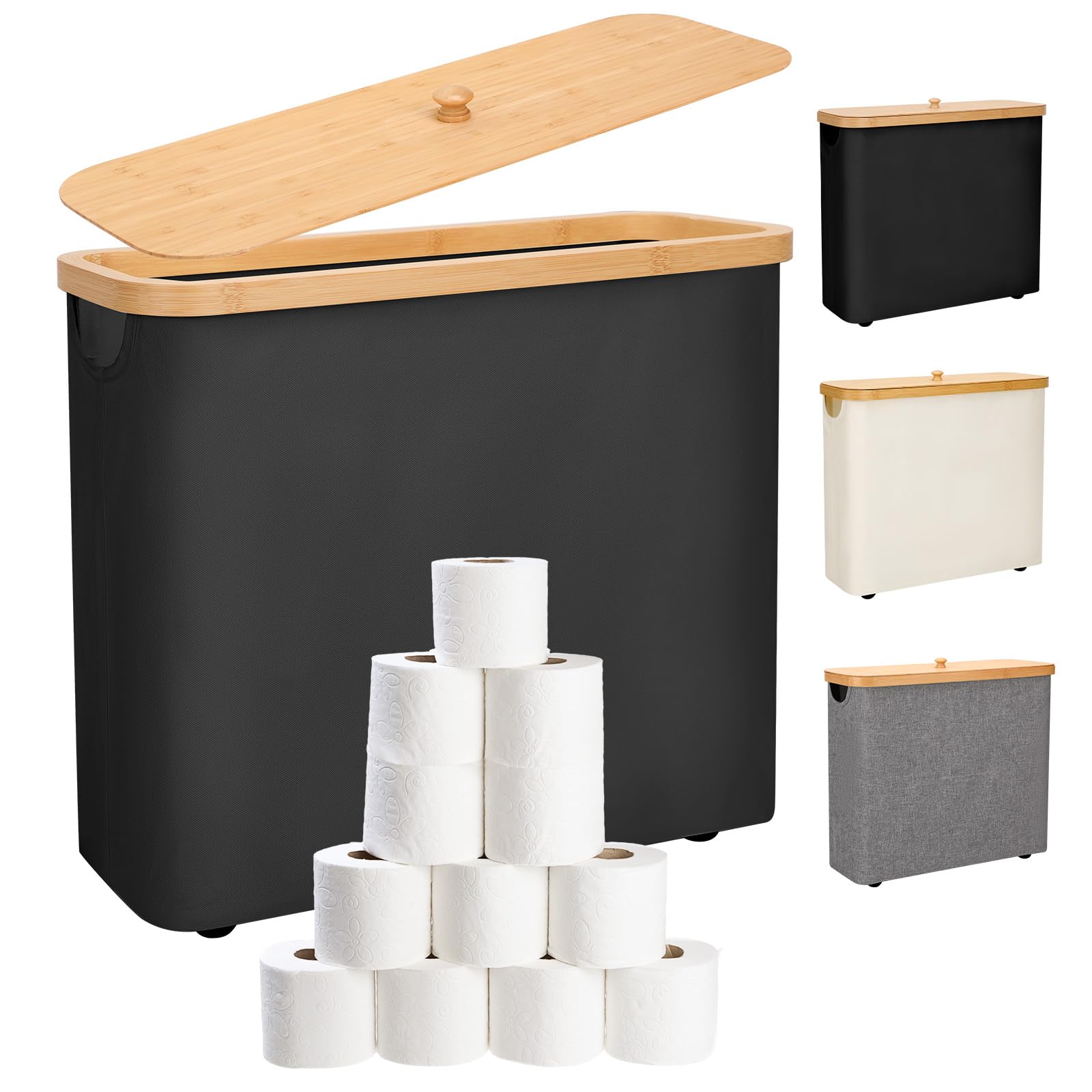 30L Waterproof Toilet Paper Storage Basket with Bamboo Lid & Handle - Bathroom Tissue Organizer for Home, RV, Camping & Emergency Preparedness