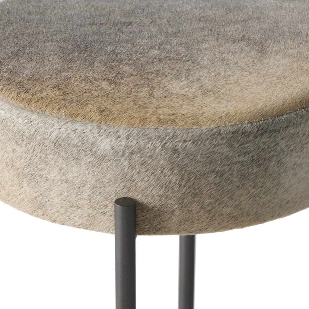 Premium Nocona Stool with Black & White Speckled Hide - Western Style Bar Stool for Home, Ranch, or Saloon Decor - Perfect for Cowboy Themed Rooms and Rustic Interiors