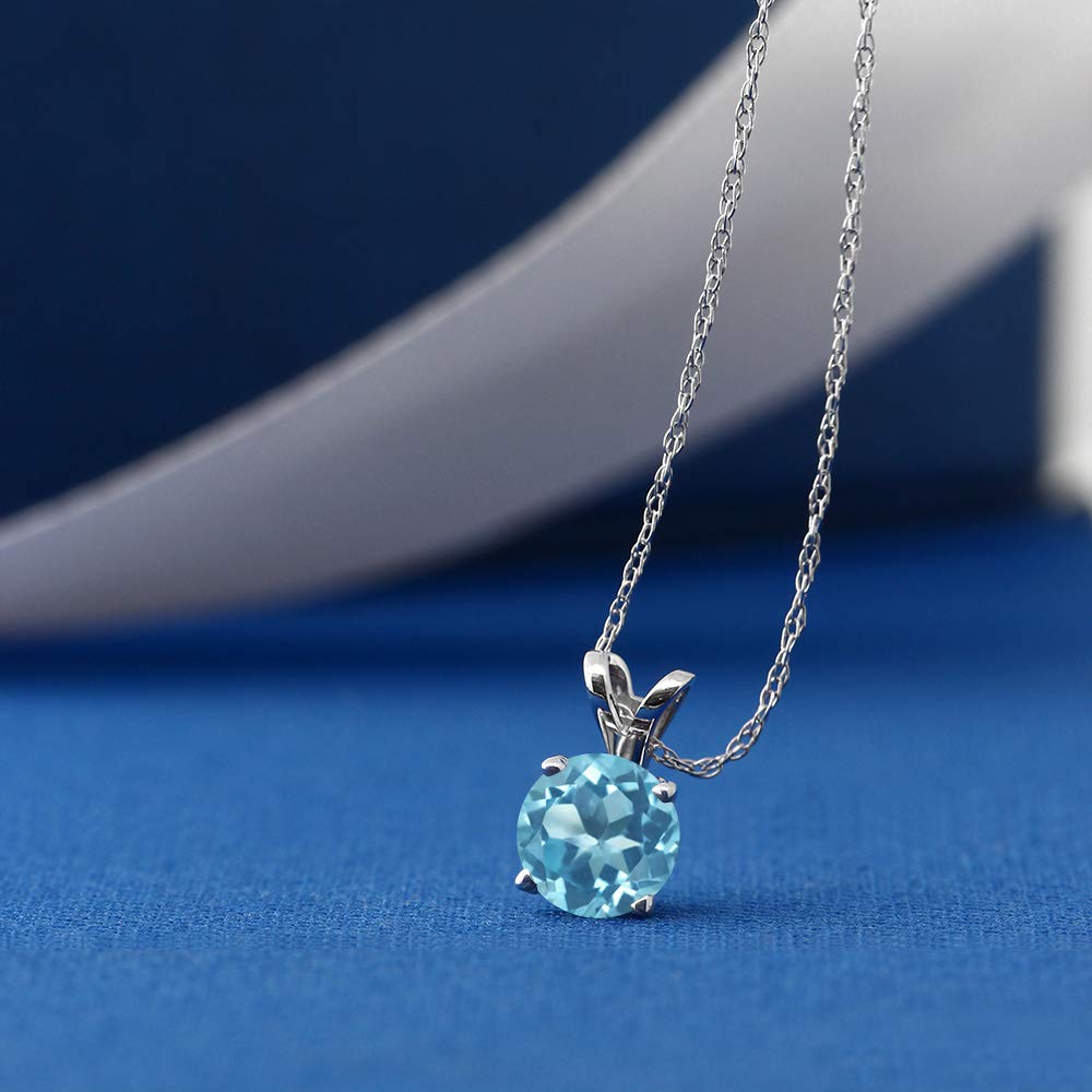 14K White Gold Round 5MM Birthstone Solitaire Pendant Necklace for Women - 18 Inch Gold Chain | Personalized Gemstone Jewelry Gift for Mom, Wife, Birthday & Anniversary | Elegant Everyday & Special Occasion Necklace