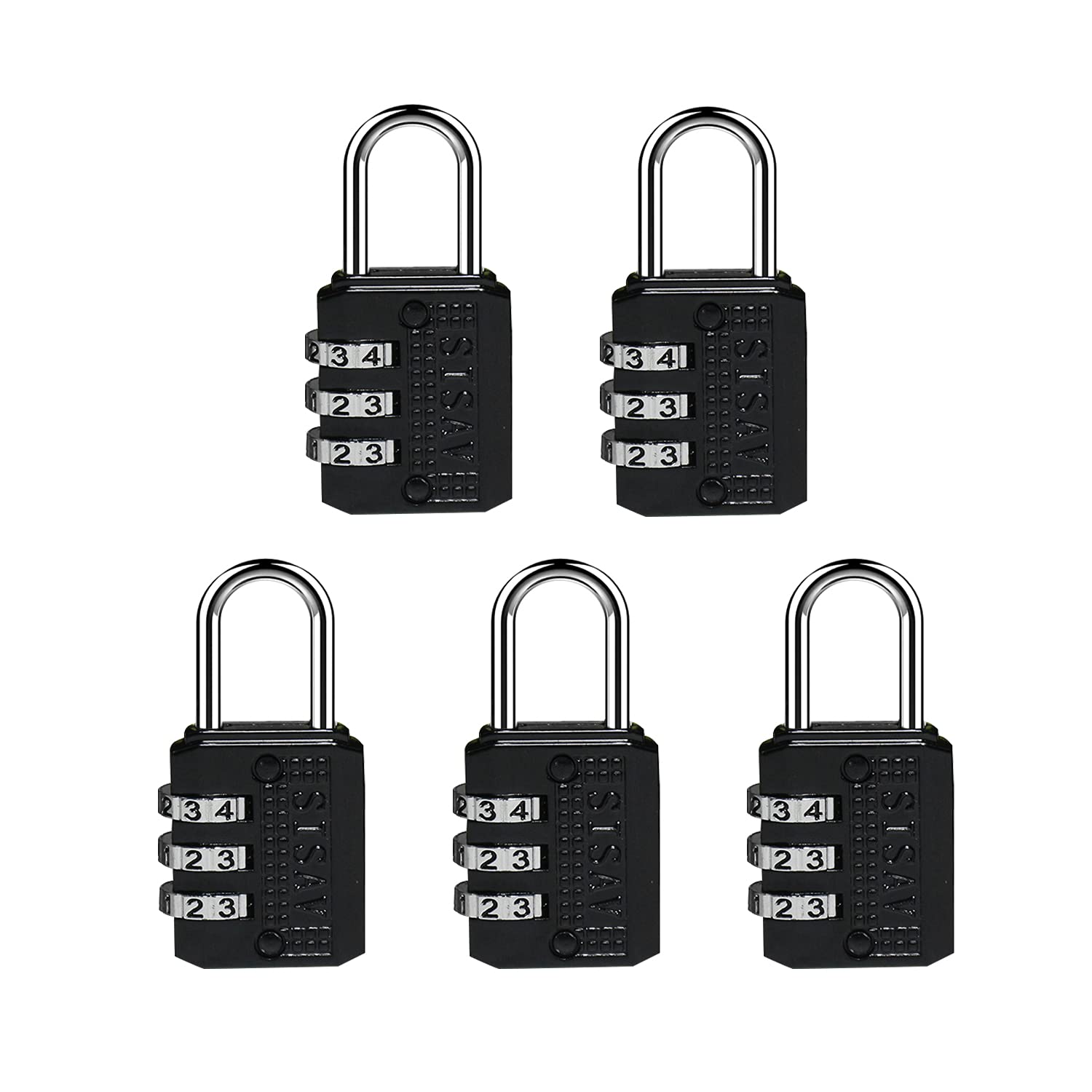 5-Pack 3-Digit Combination Padlock - Keyless Resettable Locks with Easy-Read Dials for School, Gym, Locker, Luggage, Fence, Gate & Toolbox - 5 Color Options - Ideal for Travel, Employee Lockers & Security Cases