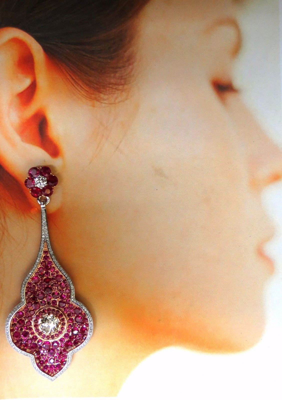 GIA Certified 35.27 Carat Natural Ruby & Diamond Dangle Earrings in 18K Gold - Luxury Statement Jewelry for Weddings, Galas & Special Occasions