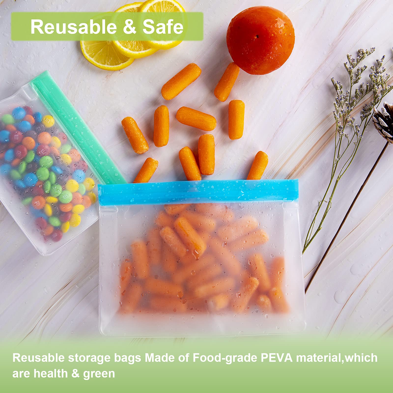 Eco-Friendly Reusable Food Storage Bags 24-Pack - BPA-Free Leakproof Silicone Freezer & Lunch Bags (8 Large + 8 Sandwich + 8 Snack) | Perfect for Meal Prep, School Lunches & Picnics