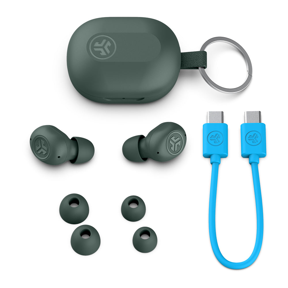 JBuds Mini True Wireless Earbuds - Bluetooth 5.2, IPX5 Waterproof, 24H Playtime, Noise Cancelling, Comfort Fit for Gym, Running & Travel - Sage Gray (BWP)