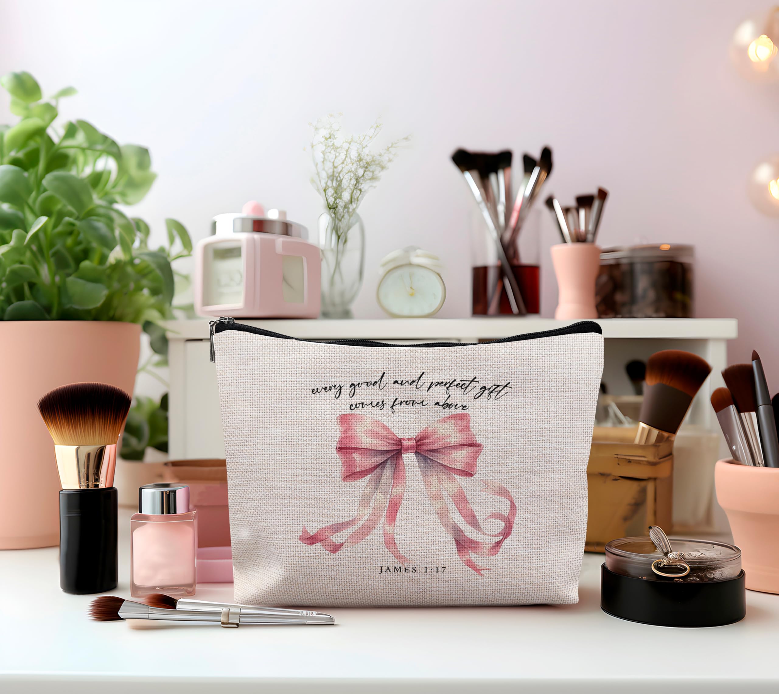 Pink Christian Makeup Bag with Bible Verse - Religious Gifts for Women - Perfect for Church & Travel