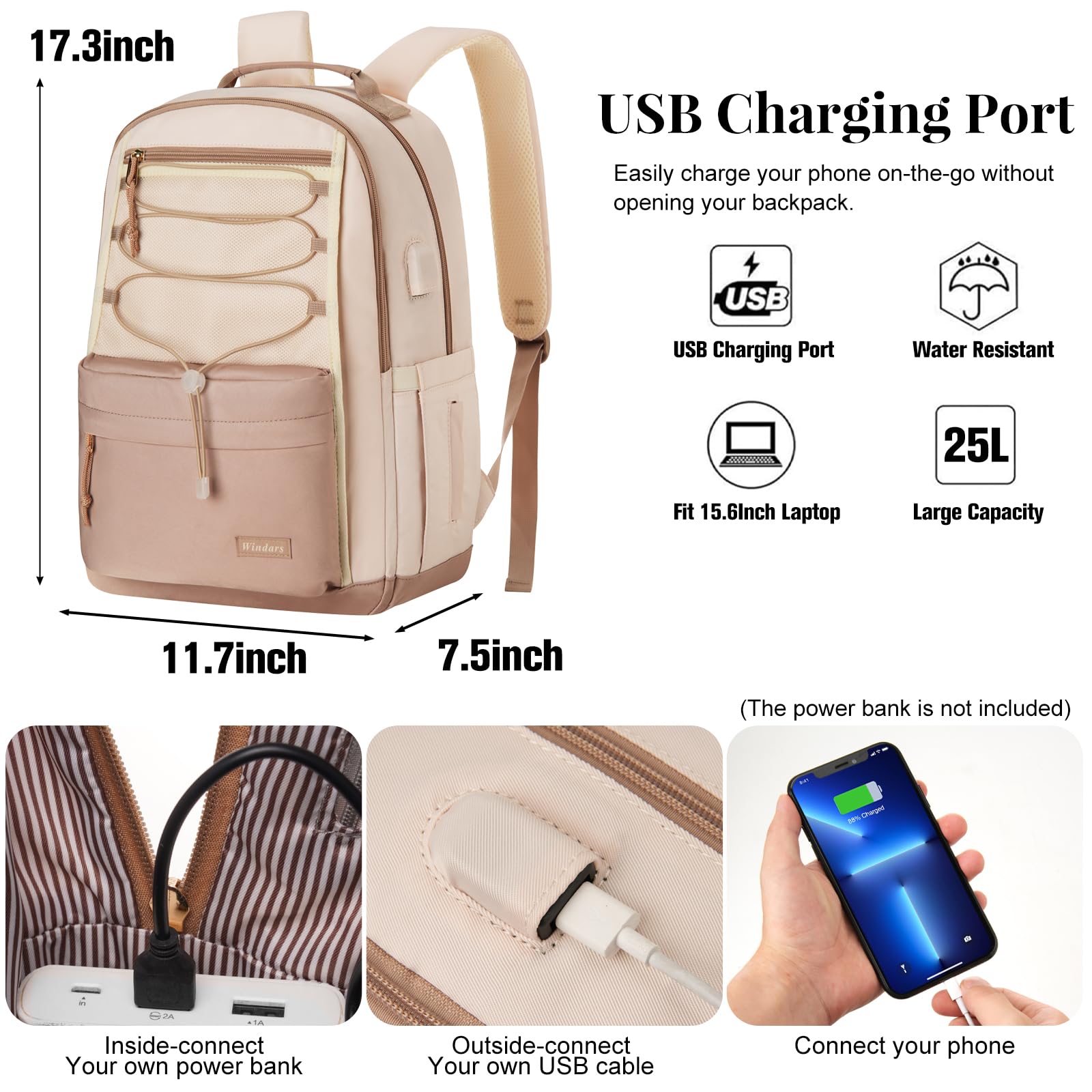Stylish Aesthetic Backpack for Teen Girls & College Women - Large 15.6 Inch Laptop Book Bag for School, Work & Travel (Khaki Beige) | Perfect for Daily Commute, Campus Life & Weekend Getaways