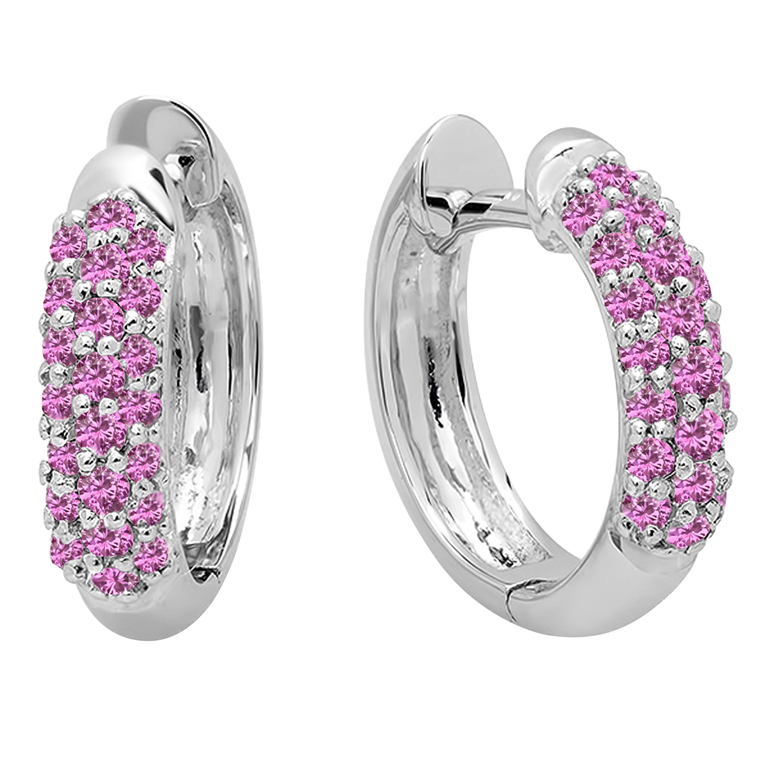 Dazzlingrock Collection 14K Solid White Gold Round Gemstone Huggie Hoop Earrings for Women - Perfect for Everyday Wear, Parties & Gifts