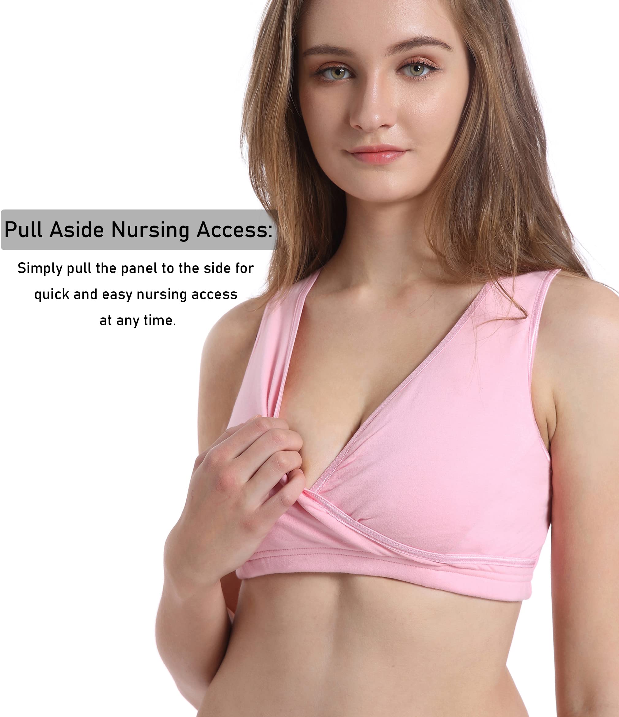 CAKYE 4 Pack Maternity Nursing Sleep Bras - Soft Cotton Breastfeeding Bralette for Comfort & Support - Perfect for Nighttime Nursing, Lounging & Postpartum Recovery