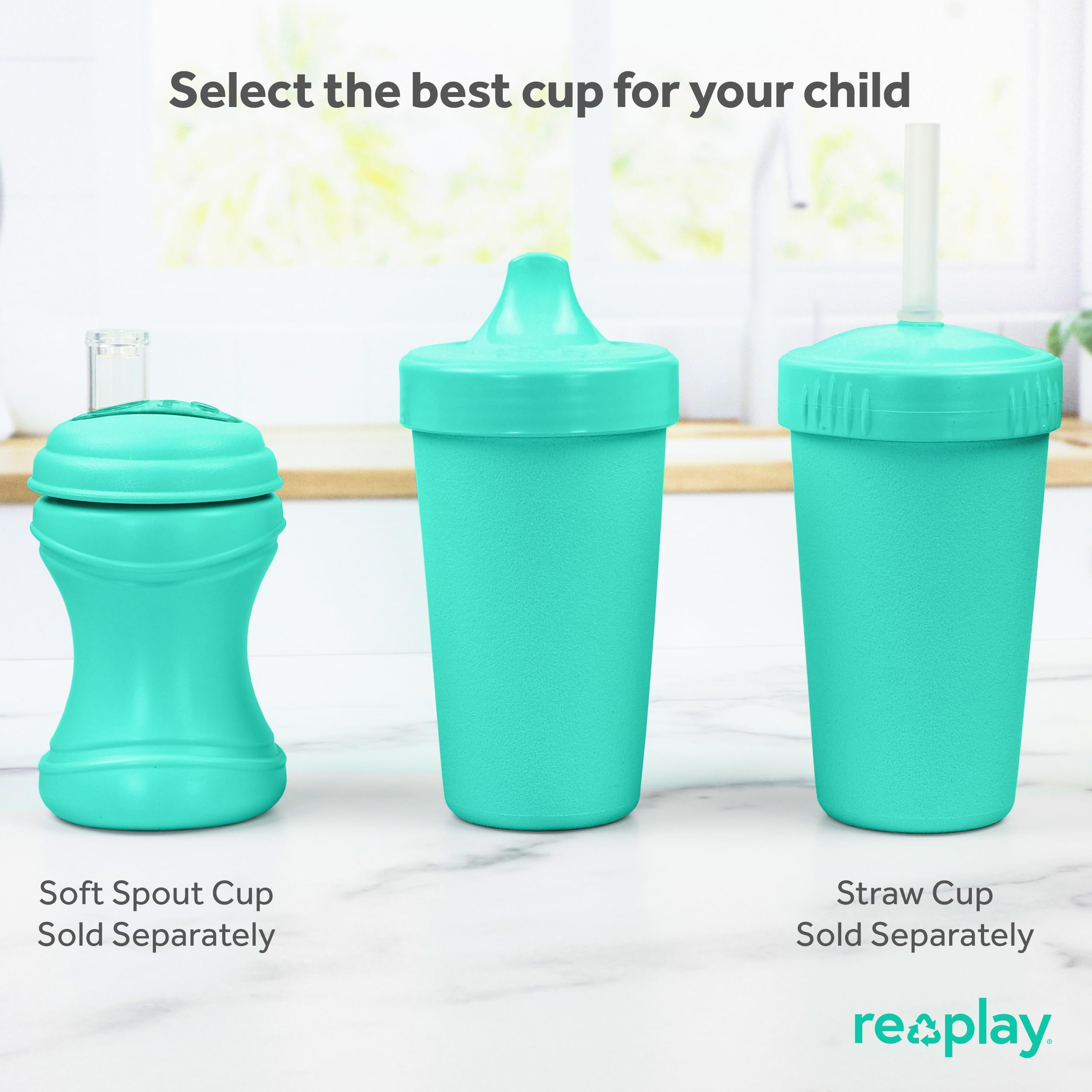 Re-Play Made in USA 10 Oz. Toddler Sippy Cups Set of 3 - BPA-Free Spill Proof Kids Cups, Dishwasher & Microwave Safe - Hard Spout Baby Sippy Cups 3.13