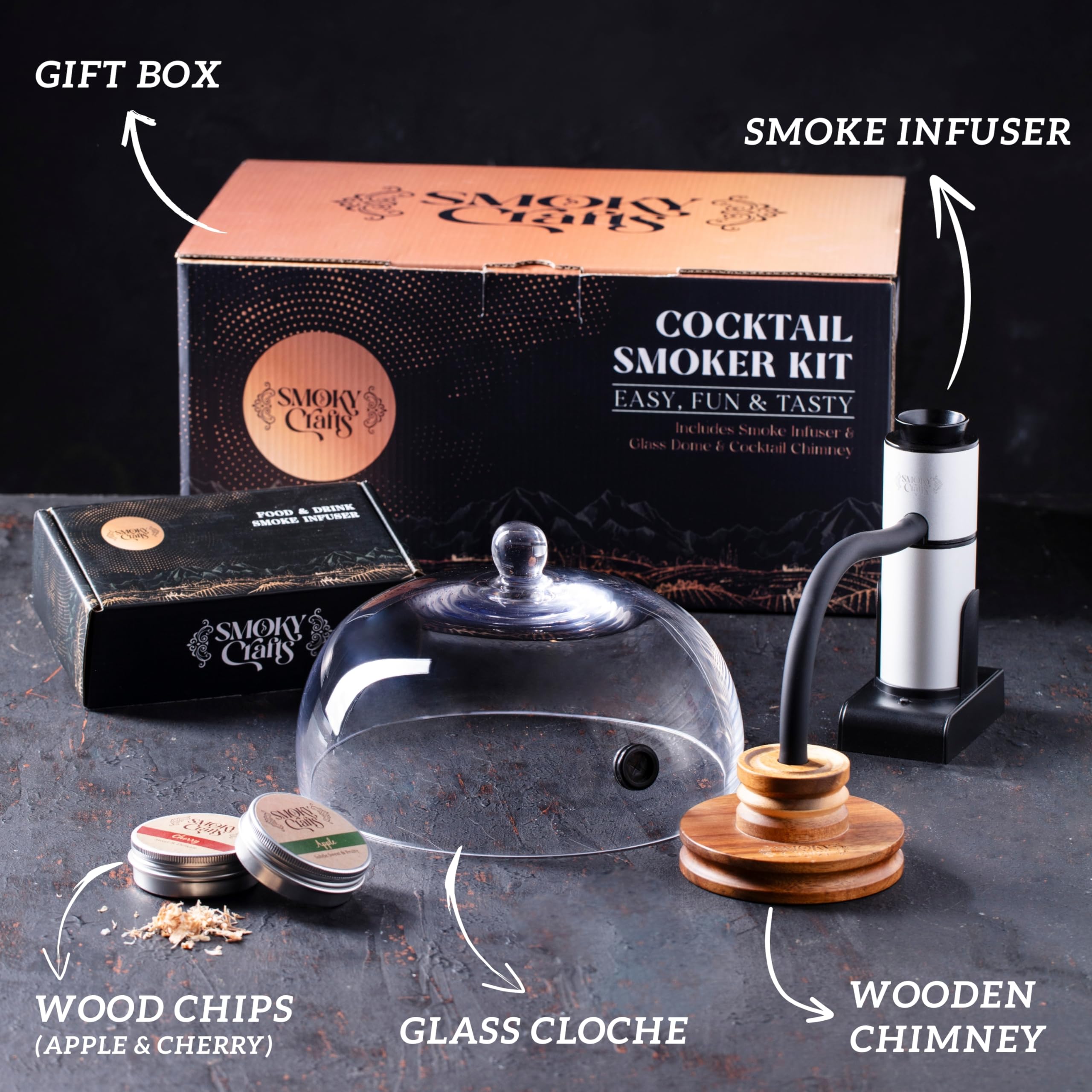 Premium Whiskey & Cocktail Smoker Kit with Smoke Gun, 8