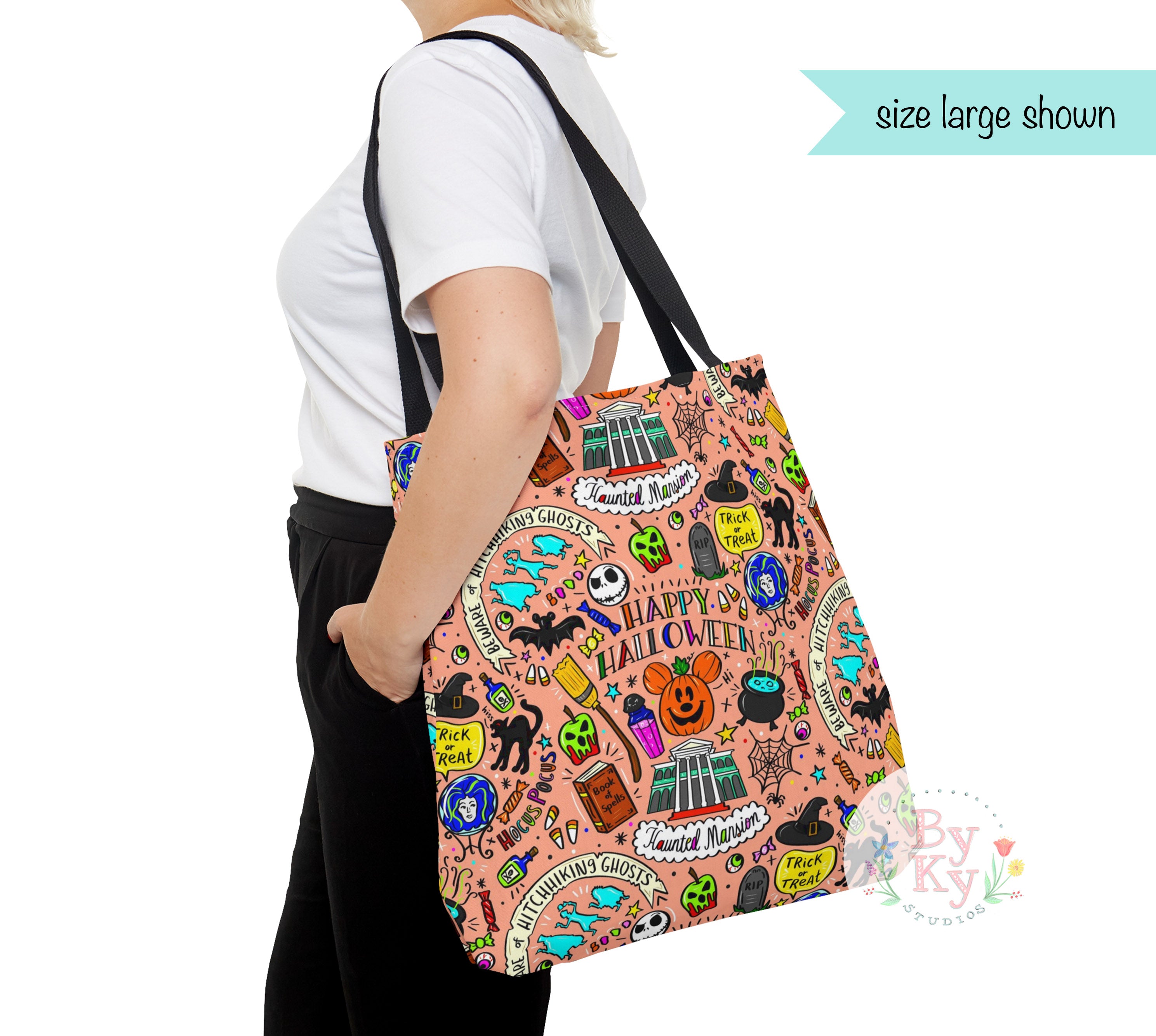 Mickey Mouse Halloween Tote Bag for Women - Cute Disney Pumpkin Print Reusable Shopping Bag for Trick or Treat, Grocery, Beach & Travel Accessories