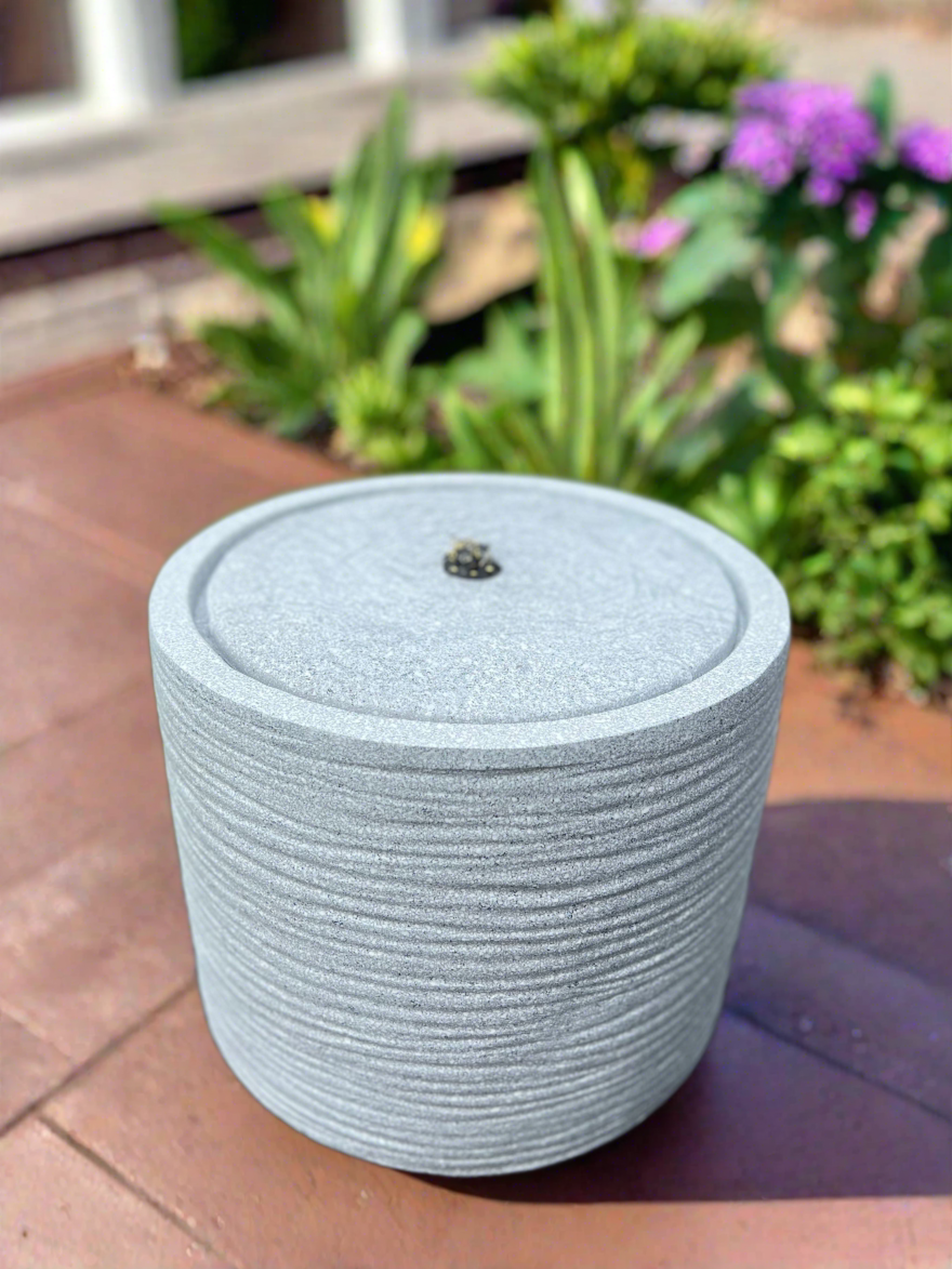 Solar Powered Round LED Water Fountain with Light Grey Finish - 36x36x28cm Outdoor Garden Decor for Patio, Yard & Landscape Design