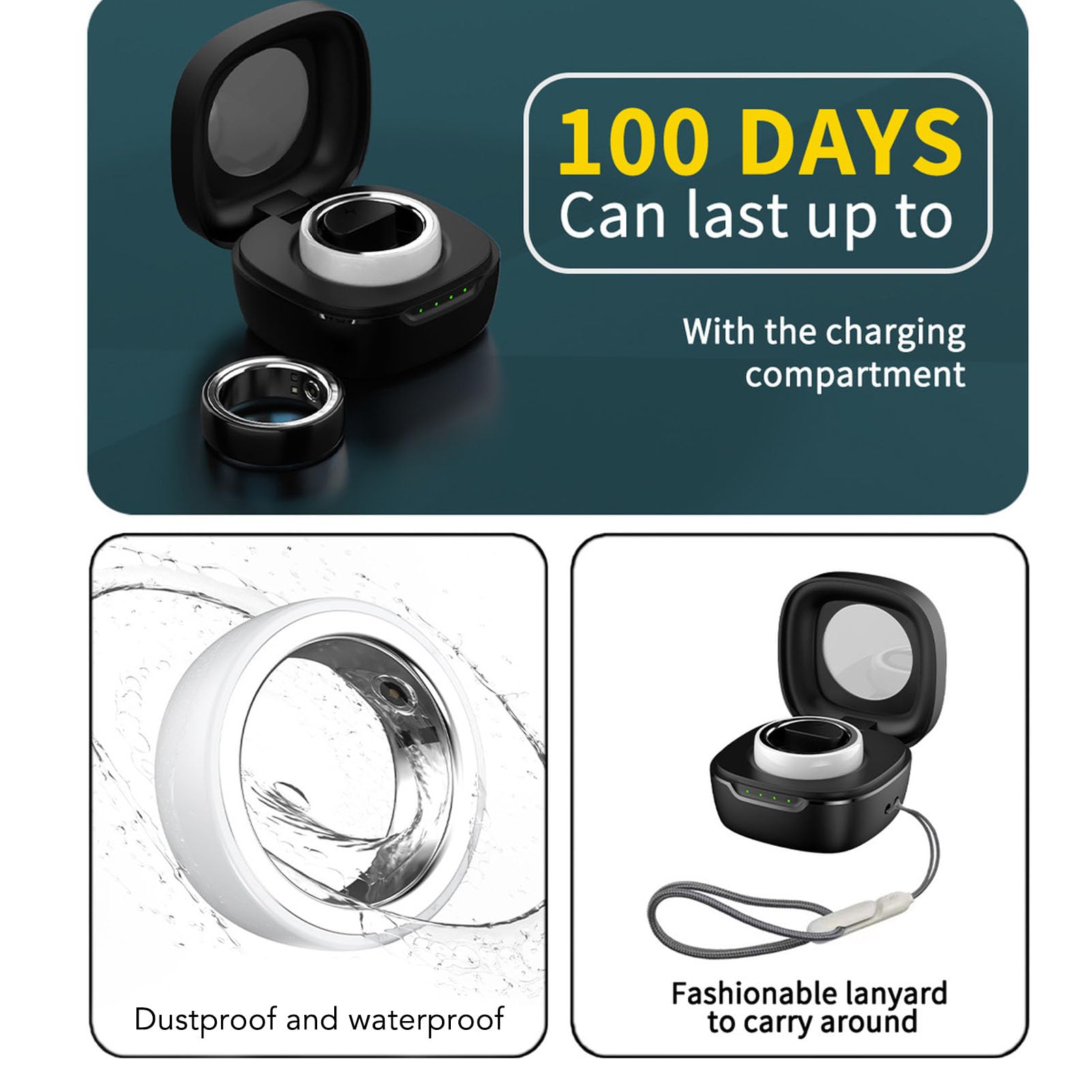 Smart Health Ring - Ceramic Fitness Tracker with Sleep & Temperature Monitoring, Step Counter, 23mAh Battery & Charging Case (White, Size 20) - Perfect for Daily Activity Tracking & Sleep Analysis