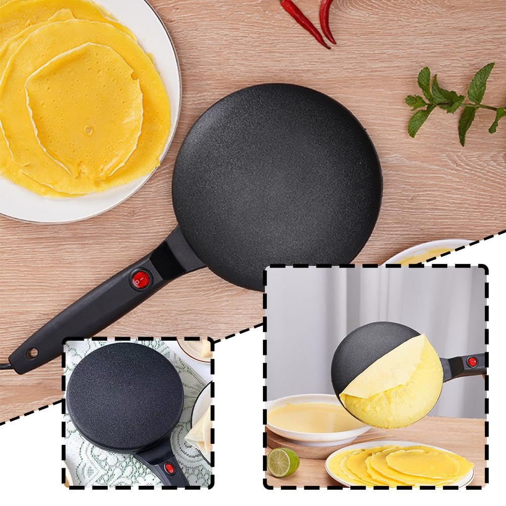 Electric Crepe Maker - Nonstick Portable Crepe Pan with Handle for Crepes, Pancakes & Tortillas | Perfect for Breakfast, Brunch & Kitchen Cooking