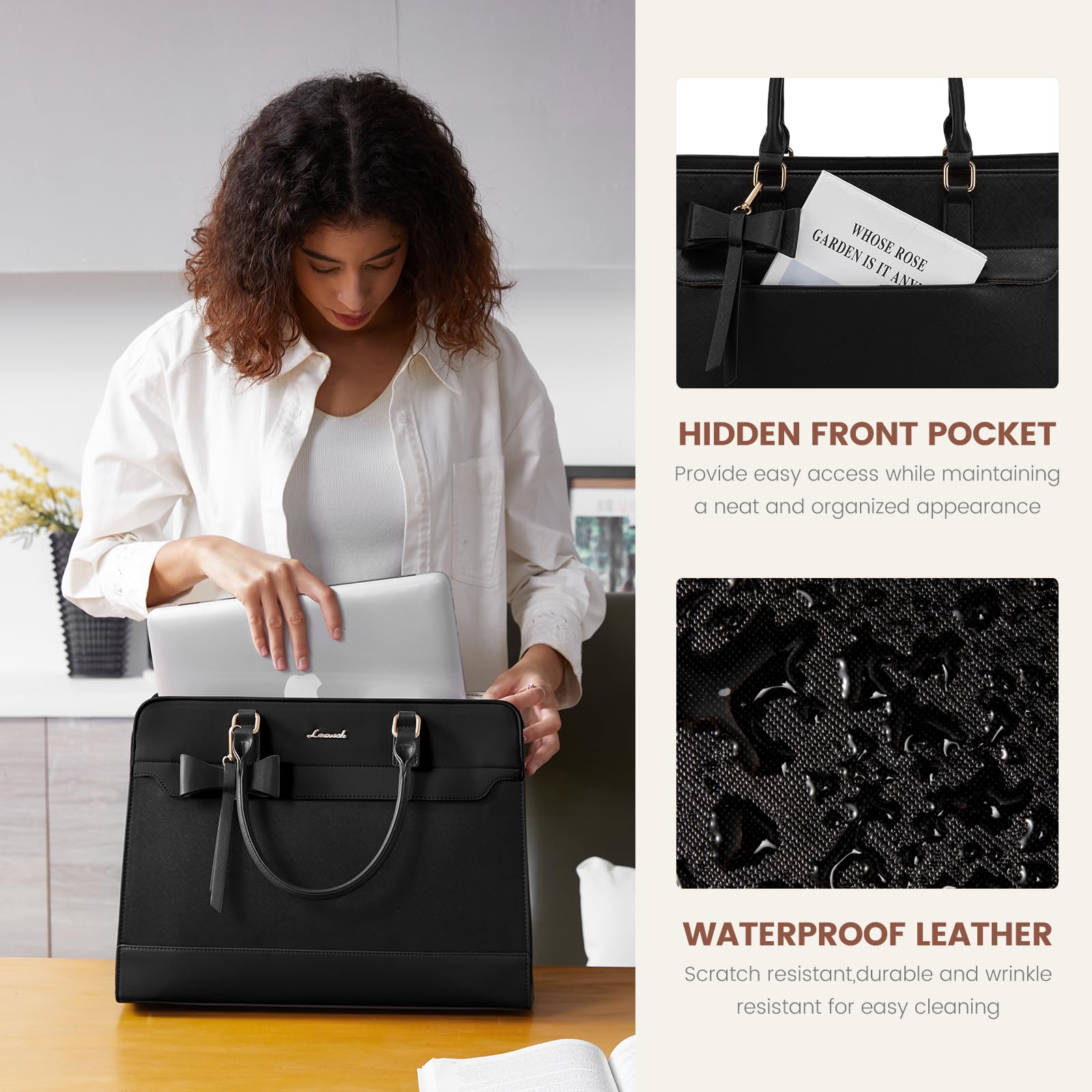 LOVEVOOK Leather Laptop Tote Bag for Women - Waterproof Work Bag, Business Briefcase & Teacher Bag with Large Capacity - Perfect for Office, Commuting & Professional Gifts for Women
