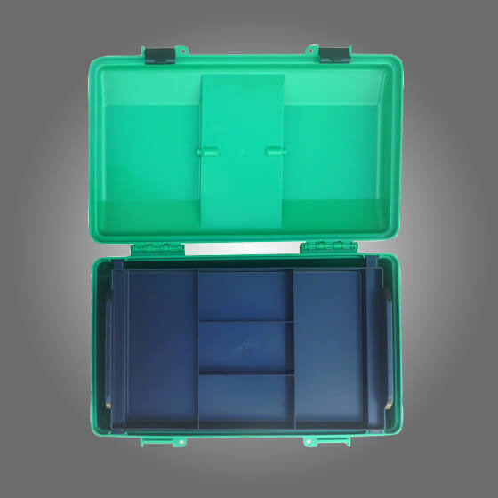 Large Liftout Tray Green Plastic First Aid Toolbox - Durable Medical Supply Organizer for Emergency Kits, Home Safety & Workplace First Aid