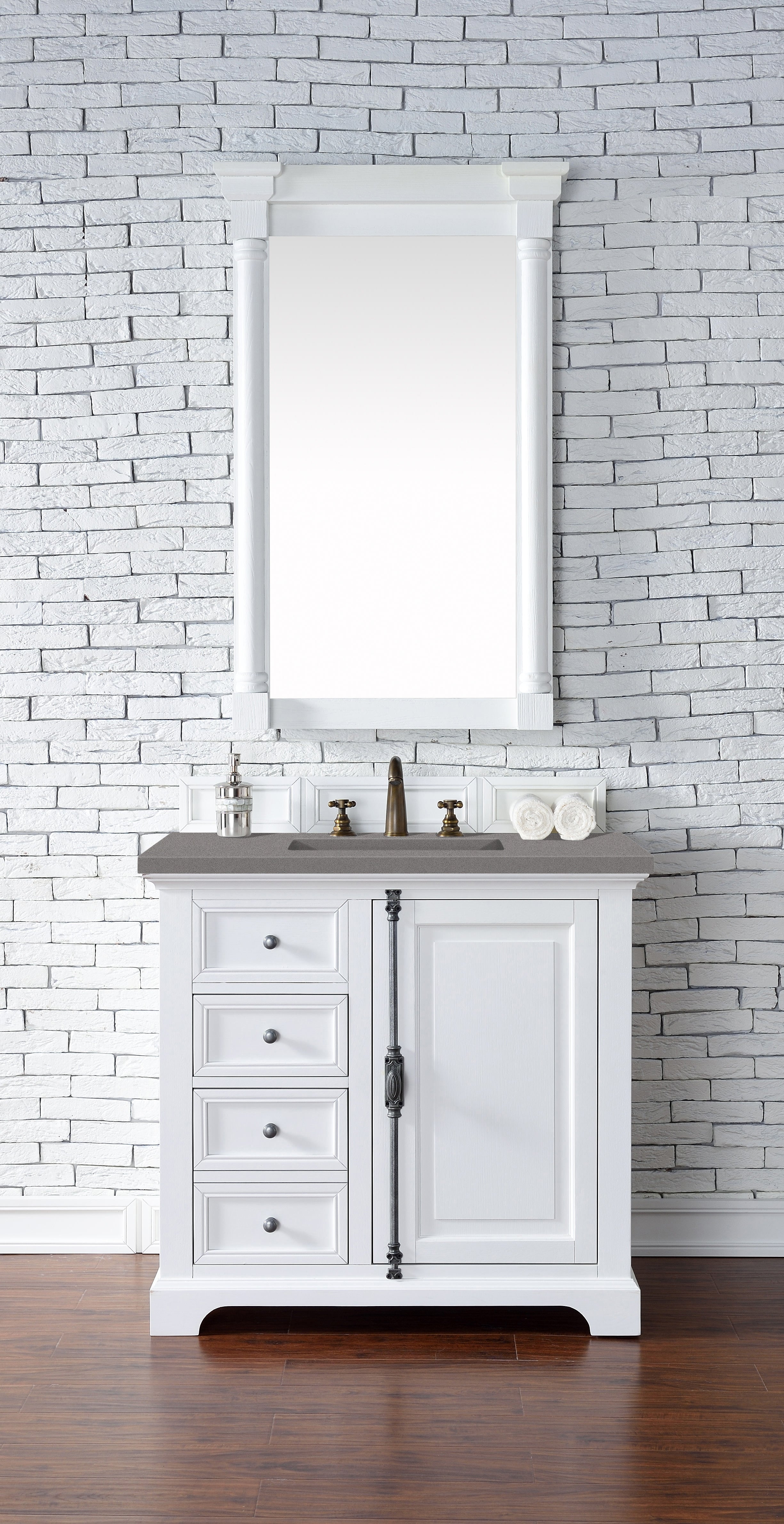 Providence 36 Inch Single Bathroom Vanity Set with 3CM Gray Expo Quartz Countertop - Bright White Finish for Modern Bathroom Remodel | Perfect for Small Spaces & Guest Bathrooms