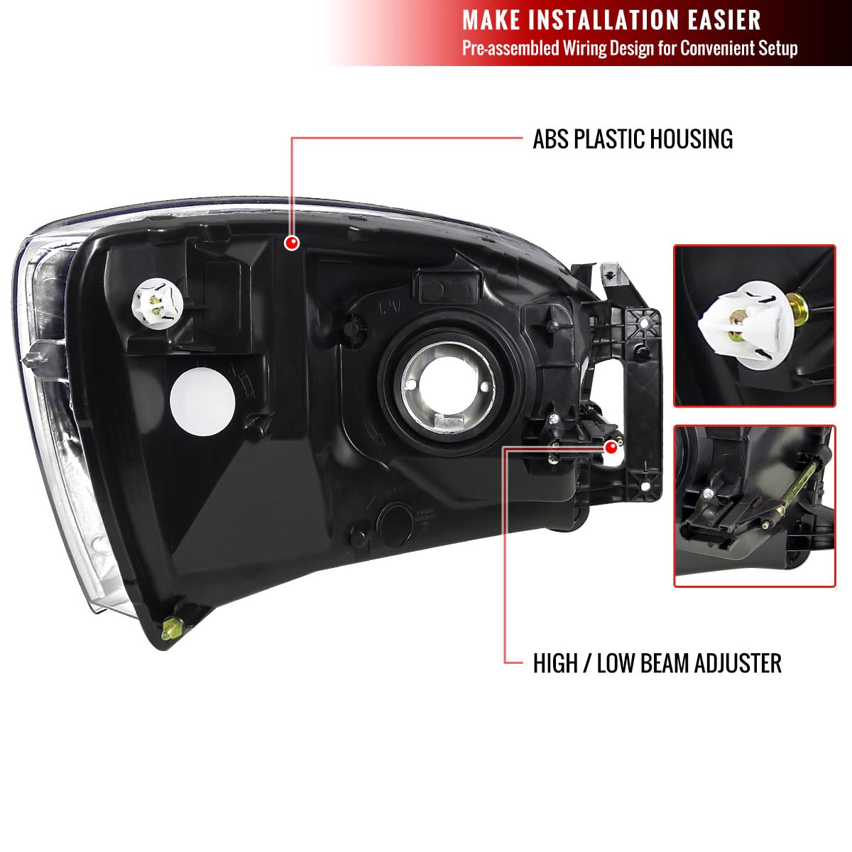 2006-2008 Ram 1500 2500 3500 Replacement Smoke Headlights & Driving Lamps - Durable LED Light Upgrade for Night Driving & Off-Road Adventures