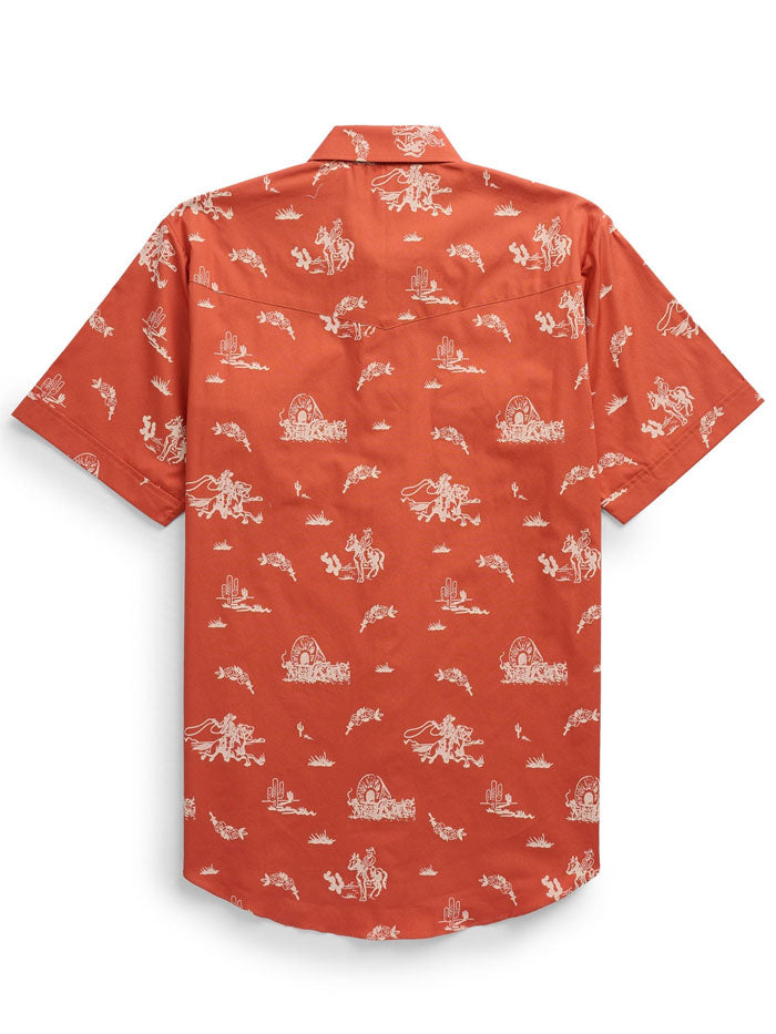 Ely Cattleman 2023116 SP Men's Short Sleeve Cowboy Shirt - Rust Spice Western Print - Perfect for Rodeo, Country Music Festivals & Casual Wear