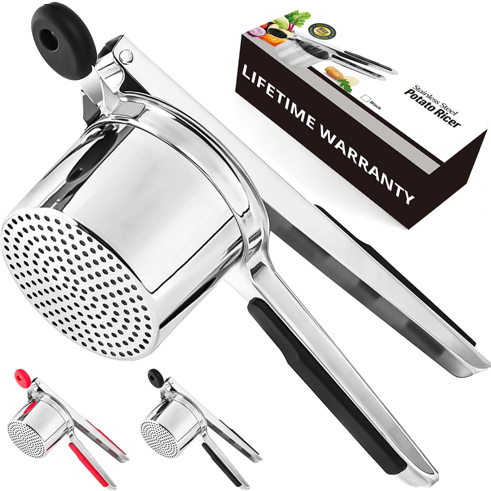 Stainless Steel Potato Ricer & Masher - 15 oz Silicone Food Press for Smooth Creamy Mashed Potatoes | Perfect for Thanksgiving, Baby Food & Homemade Gnocchi