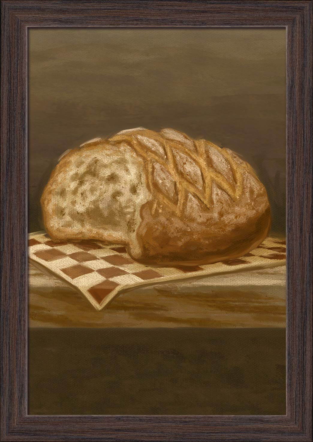 French Country Bread Oil Painting - 12x18 Giclee Fine Art Print with Recycled Wood Frame in Espresso Brown - Perfect for Kitchen Decor, Dining Room Wall Art & Farmhouse Style Home