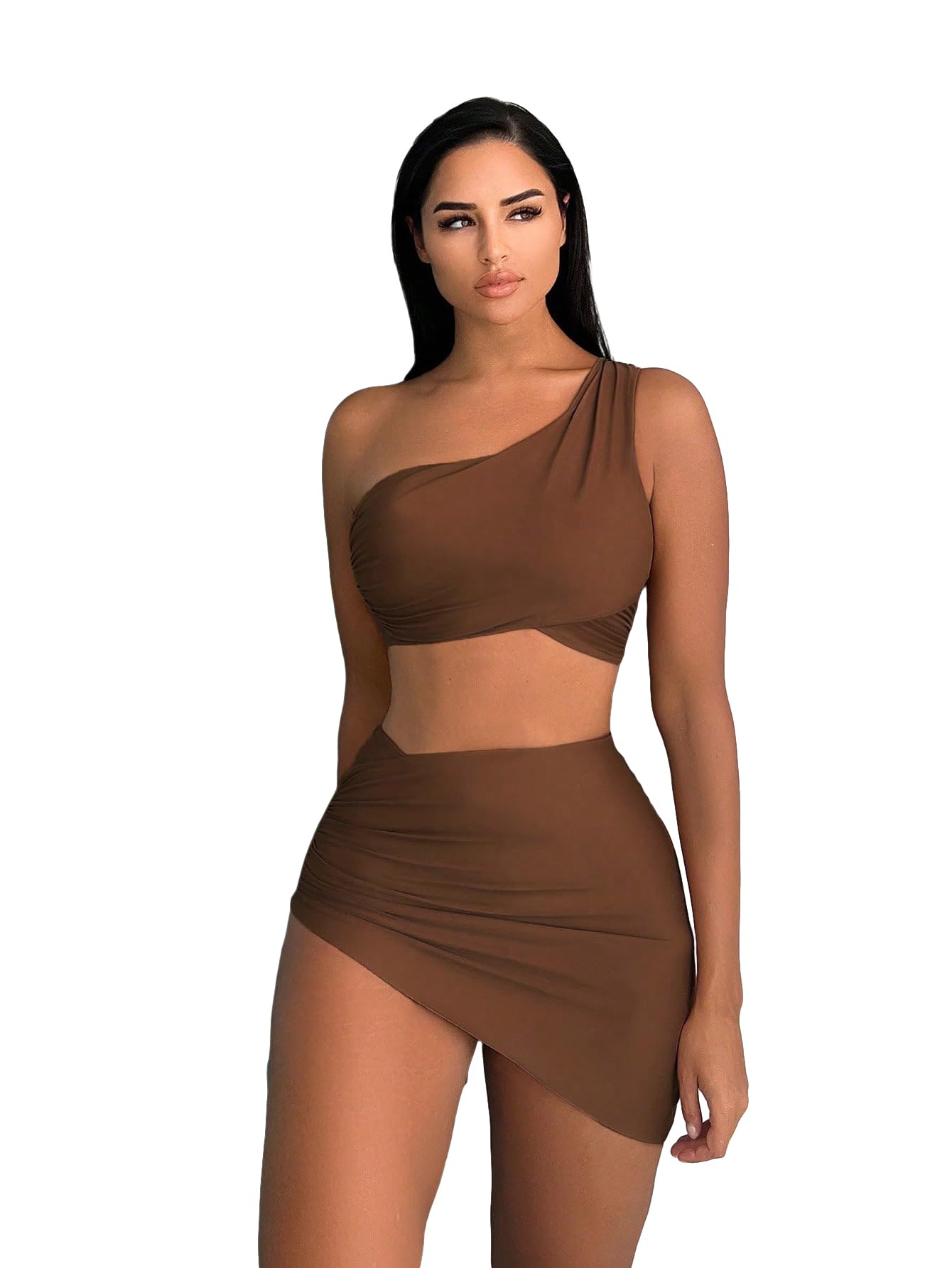 Floerns Women's 3 Piece One Shoulder Bikini Swimsuit Set with Cover Up - Sexy Beachwear for Pool Party, Vacation & Summer Swimwear