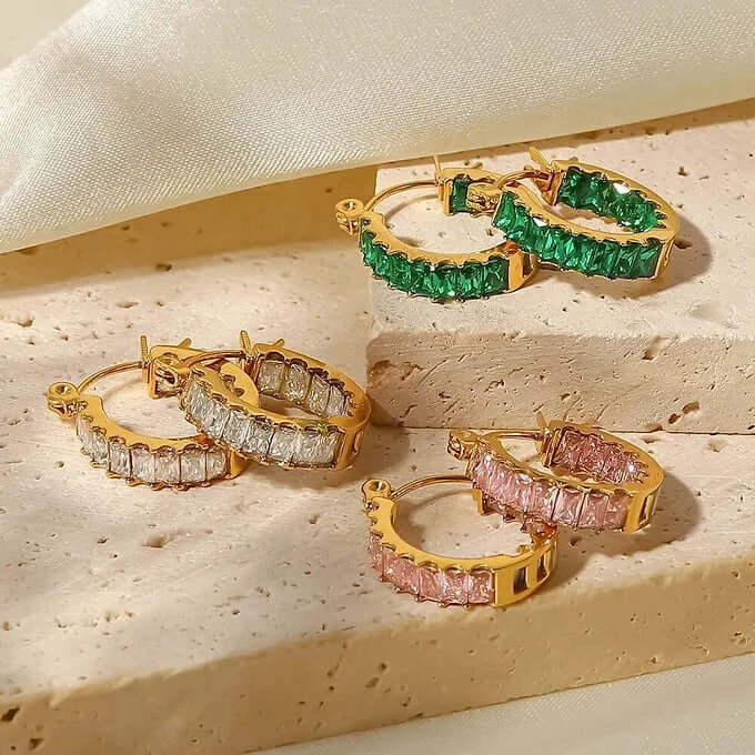 18K Gold Plated Sparkly CZ Hoop Earrings for Women | Trendy Cubic Zirconia Jewelry Gift for Birthday, Anniversary & Party | JDE239