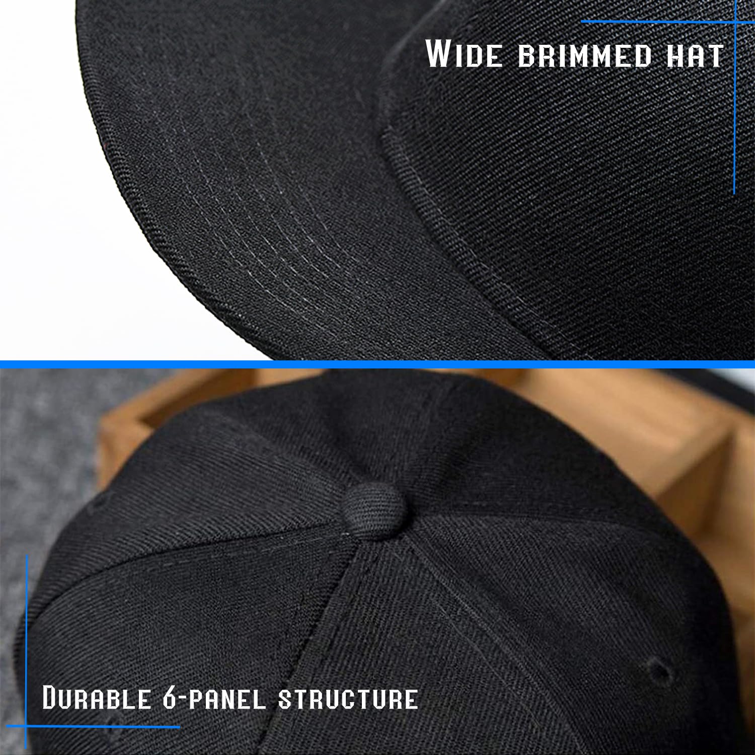 Men's Snapback Hats - Black Flat Bill Skull Baseball Cap with Adjustable Strap | Stylish Streetwear for Casual Outfits & Sports Events