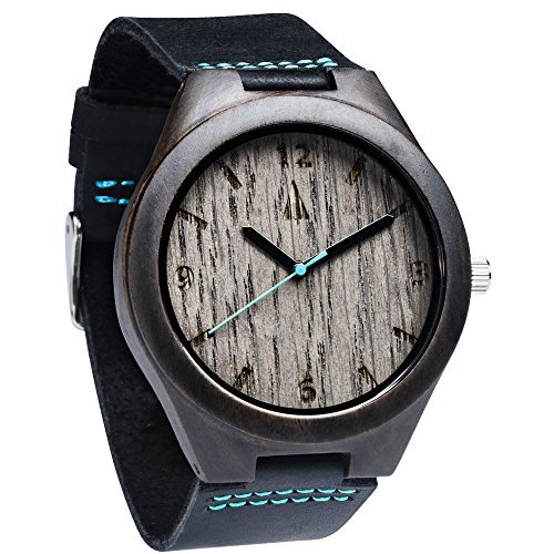 Treehut Wooden Watch for Men - Japanese Quartz Movement, Leather Strap - Perfect for Outdoor & Office