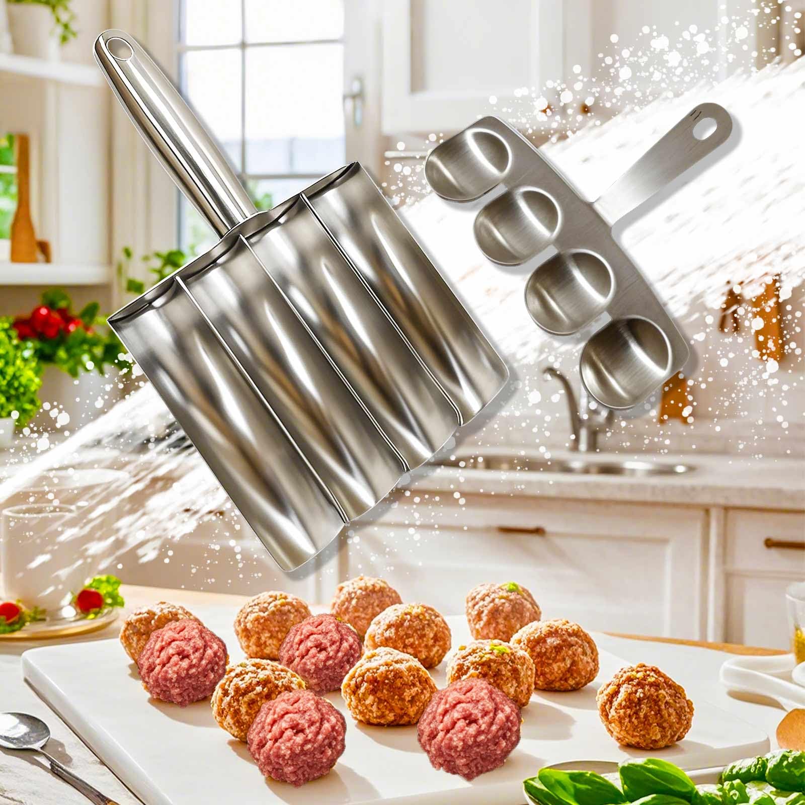 Stainless Steel Meatball Maker Tool - Kitchen Meatball Mold for Perfect 4 Meatballs at Once | Fast & Efficient Size Control | Ideal for Meatballs, Meatloaf, and Meal Prep