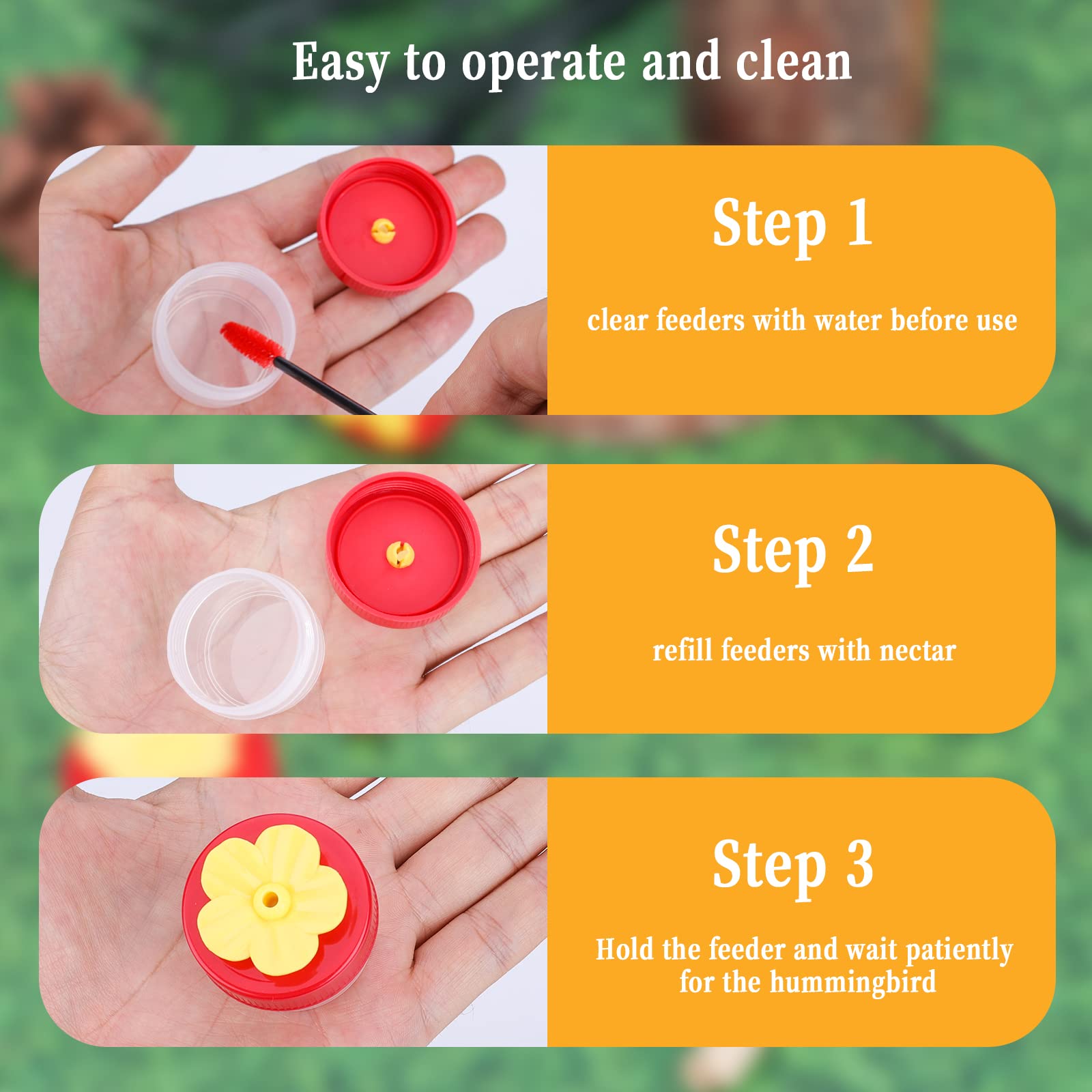 AIEX Handheld Hummingbird Feeder Set - 4 Flower Cups & Brush for Outdoor Bird Watching
