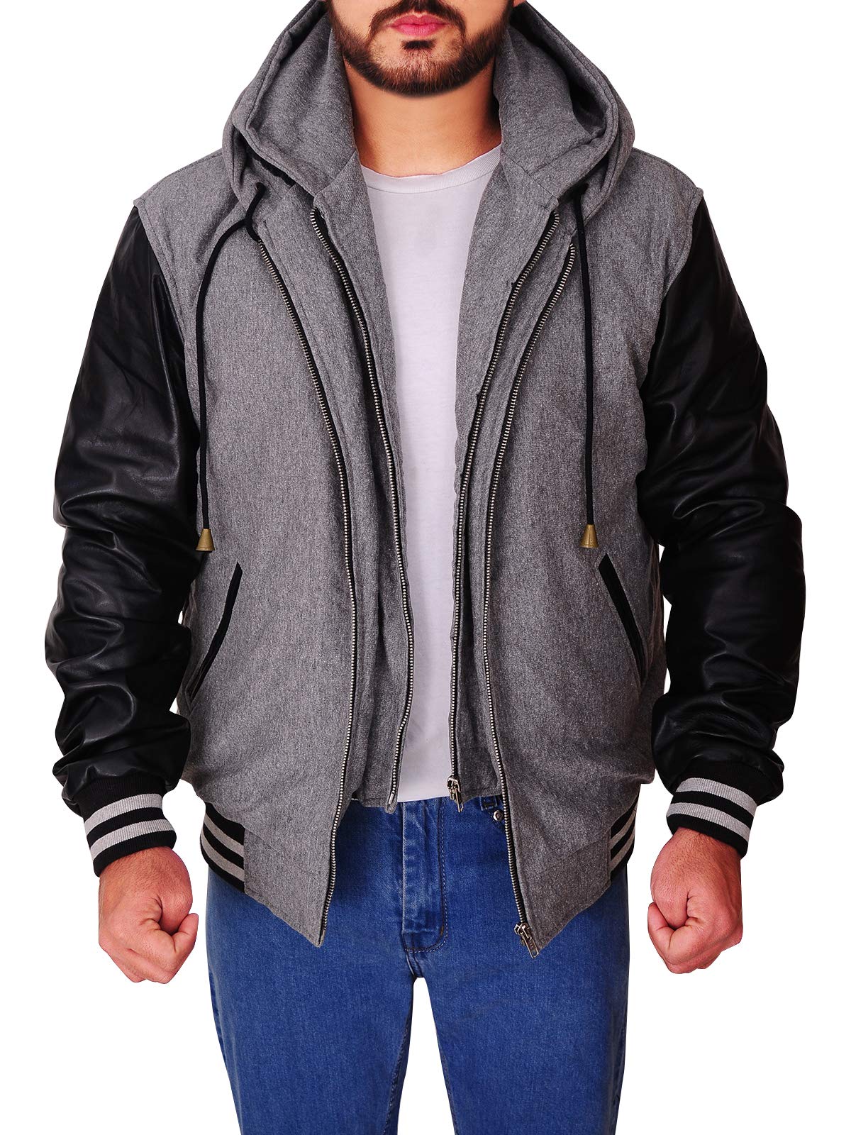 TrendHoop Men's High School Baseball Varsity Letterman Fleece Bomber Jacket - Warm & Stylish Letterman Jacket for Baseball Players, Athletes & Casual Wear
